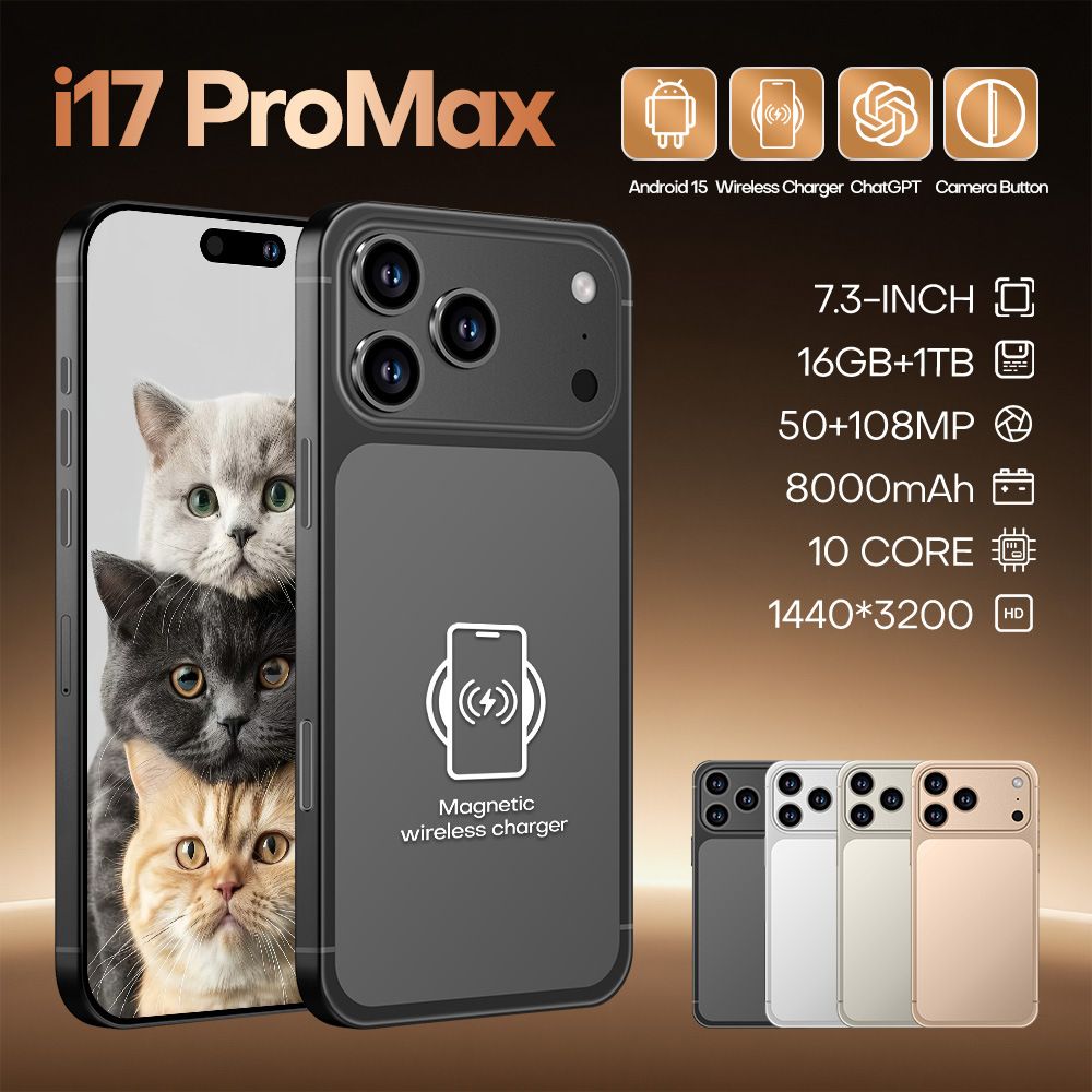 i17ProMax 4G Android Smartphone, Wireless Charging Supported, Full HD Full-Screen, Slim Phone for Photography & Gaming