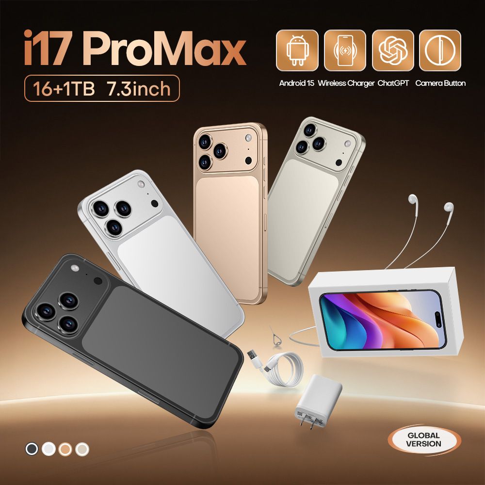 i17ProMax 4G Android Smartphone, Wireless Charging Supported, Full HD Full-Screen, Slim Phone for Photography & Gaming