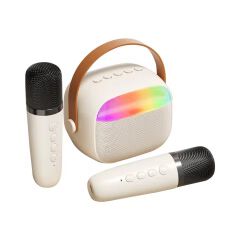 Karaoke Machine Mini Wireless Microphone and Speaker Set with 2 Microphones 4Ω 6W Speaker 8W Horn 1200mAh Speaker Battery