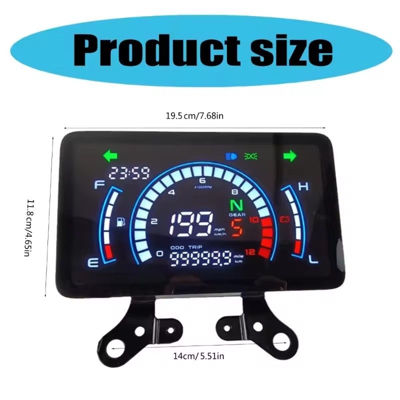 Motorcycle Digital Instrument Panel LED Tachometer 12V Speed and Mileage Display Suitable for 150 Bikes Enthusiasts