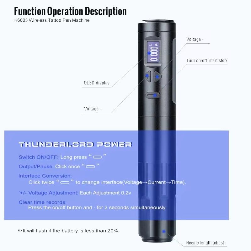 New upgrade K6003 Wired Wireless Tattoo Machine 3.5mm stroke Tattoo Pen With 2 Battery Packs For Eyebrow Permanent Makeup