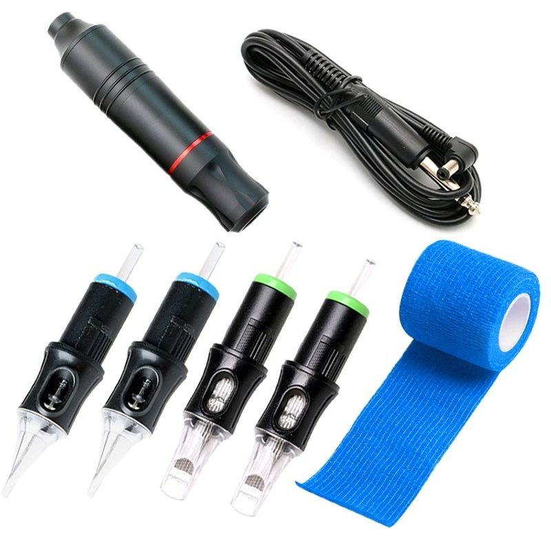 Tattoo machine set with new Chane pen, Chane needle, outline pen, bandage and practice skin set.