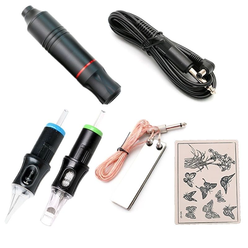 Tattoo machine set with new Chane pen, Chane needle, outline pen, bandage and practice skin set.