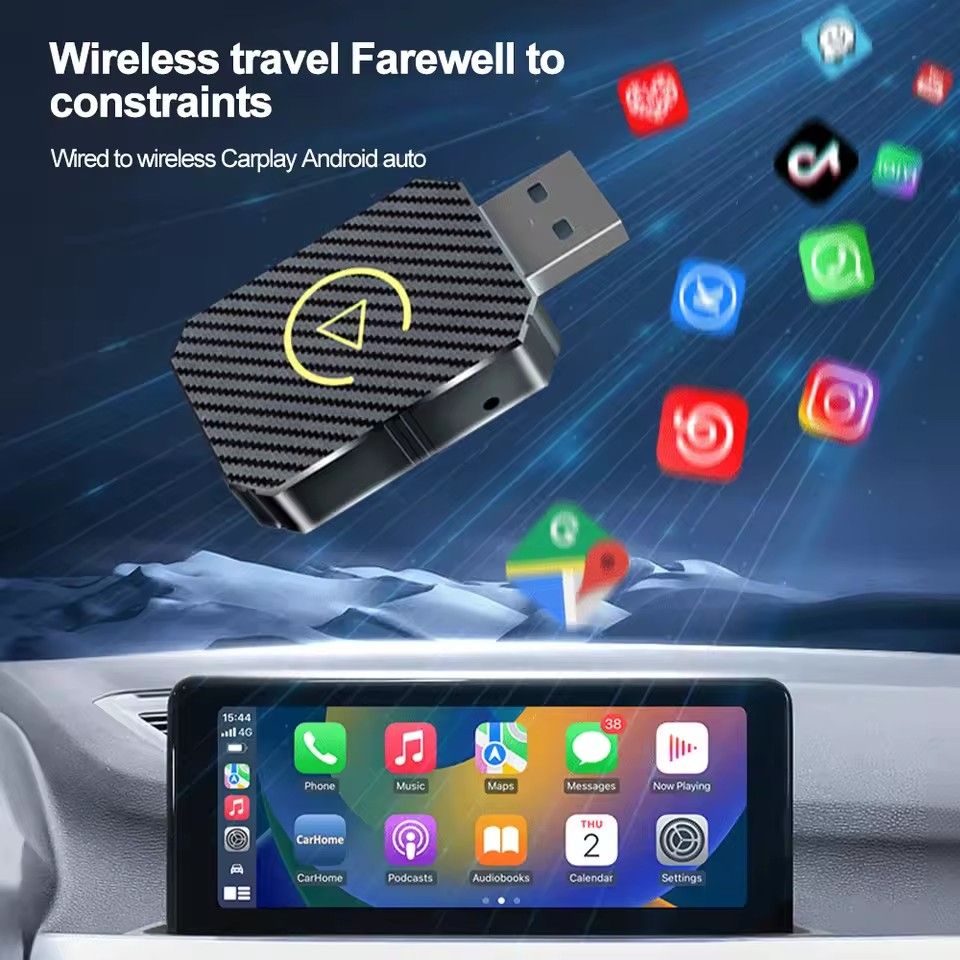 2 in 1 Wireless CarPlay Adapter&Android Mini Auto Wireless Adapter 5Ghz WiFi Type-C/USB Plug & Play Carplay Wireless Adapter
