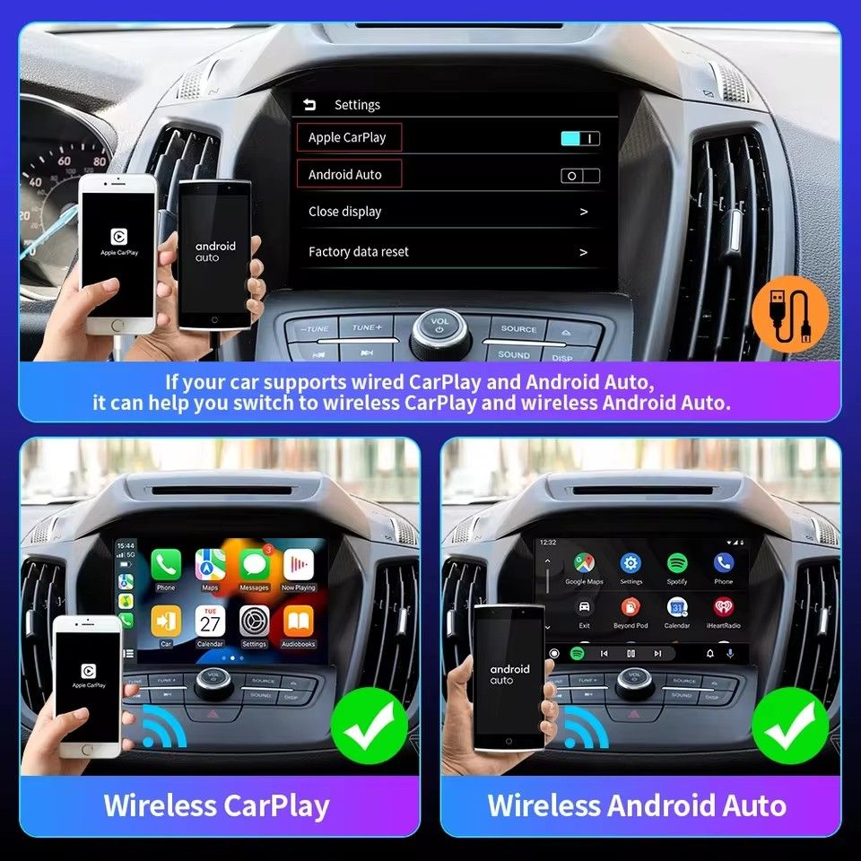 2in1 Wireless CarPlay Dongle Wireless Android Auto Box For Car Radio with Wired CarPlay All in One Box