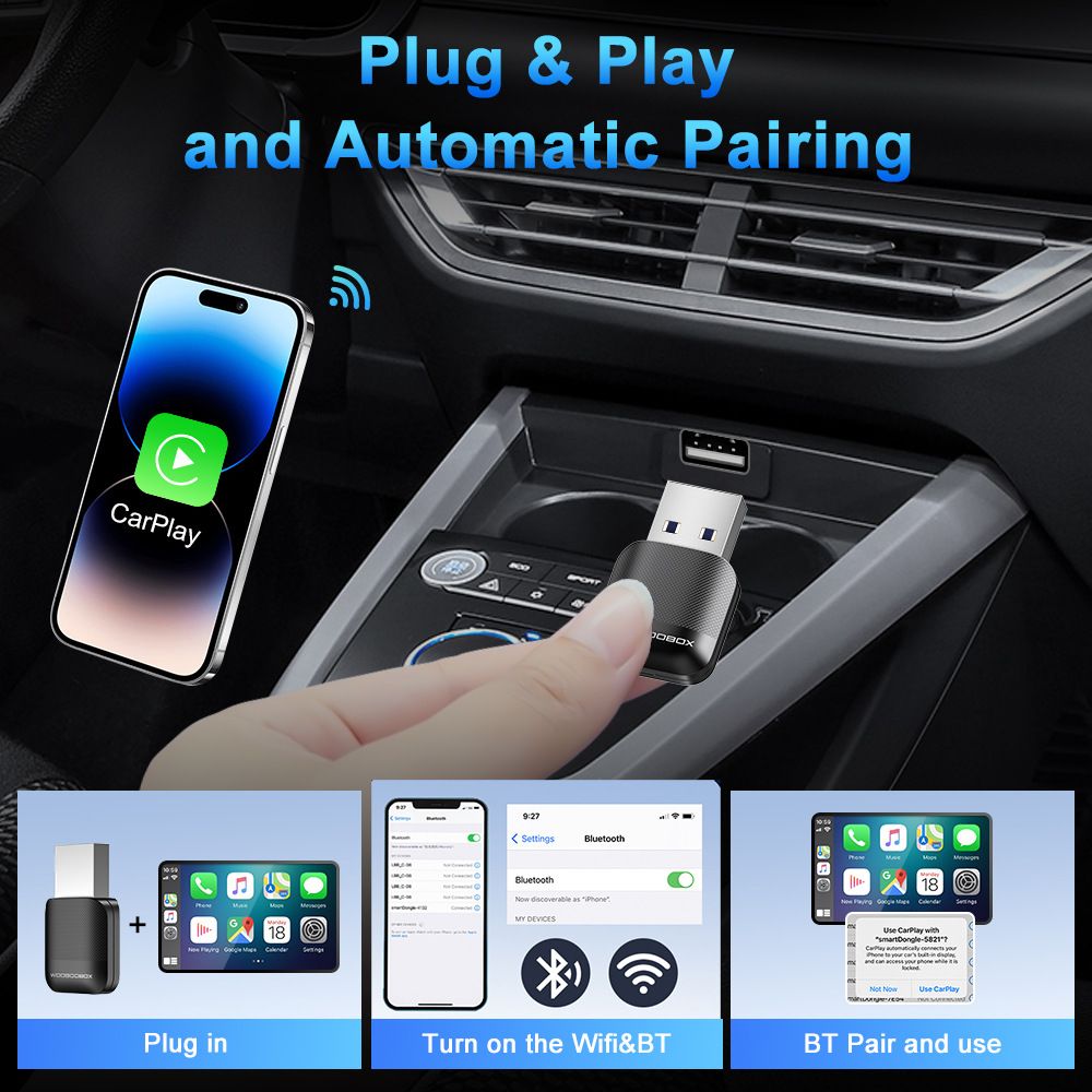 New Wired to Wireless CarPlay and Android Auto 2 in 1 AI Smart Adapter 5GHz WiFi5 for 99% Original Wired CarPlay/Auto Cars