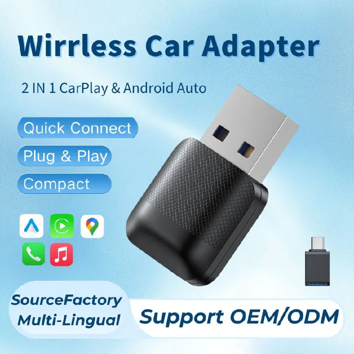 New Wired to Wireless CarPlay and Android Auto 2 in 1 AI Smart Adapter 5GHz WiFi5 for 99% Original Wired CarPlay/Auto Cars