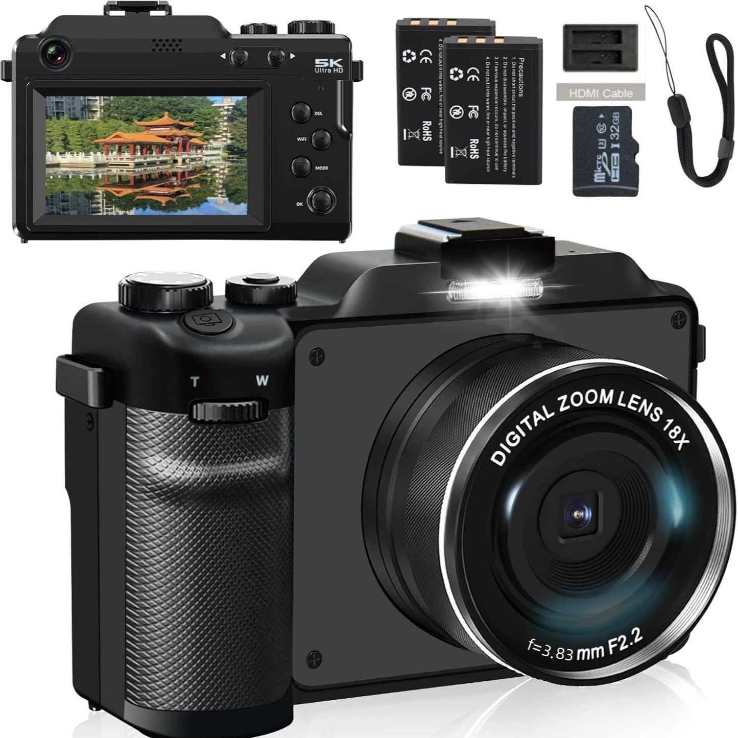 56MP Digital Camera Front Rear Dual Lens Selfie 4K Photography Camcorder Auto Focus 16X Youtube Livestream WIFI Webcam