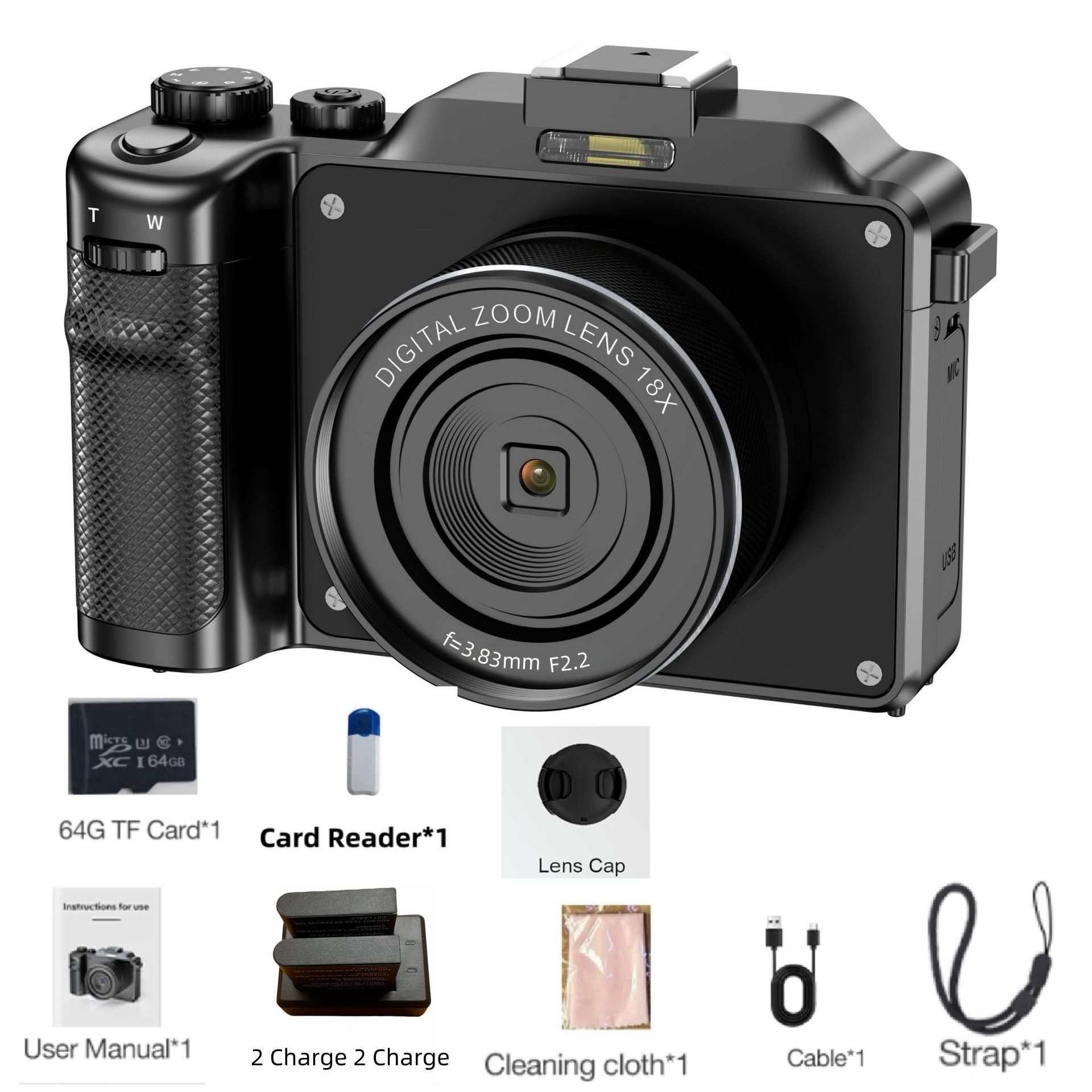56MP Digital Camera Front Rear Dual Lens Selfie 4K Photography Camcorder Auto Focus 16X Youtube Livestream WIFI Webcam