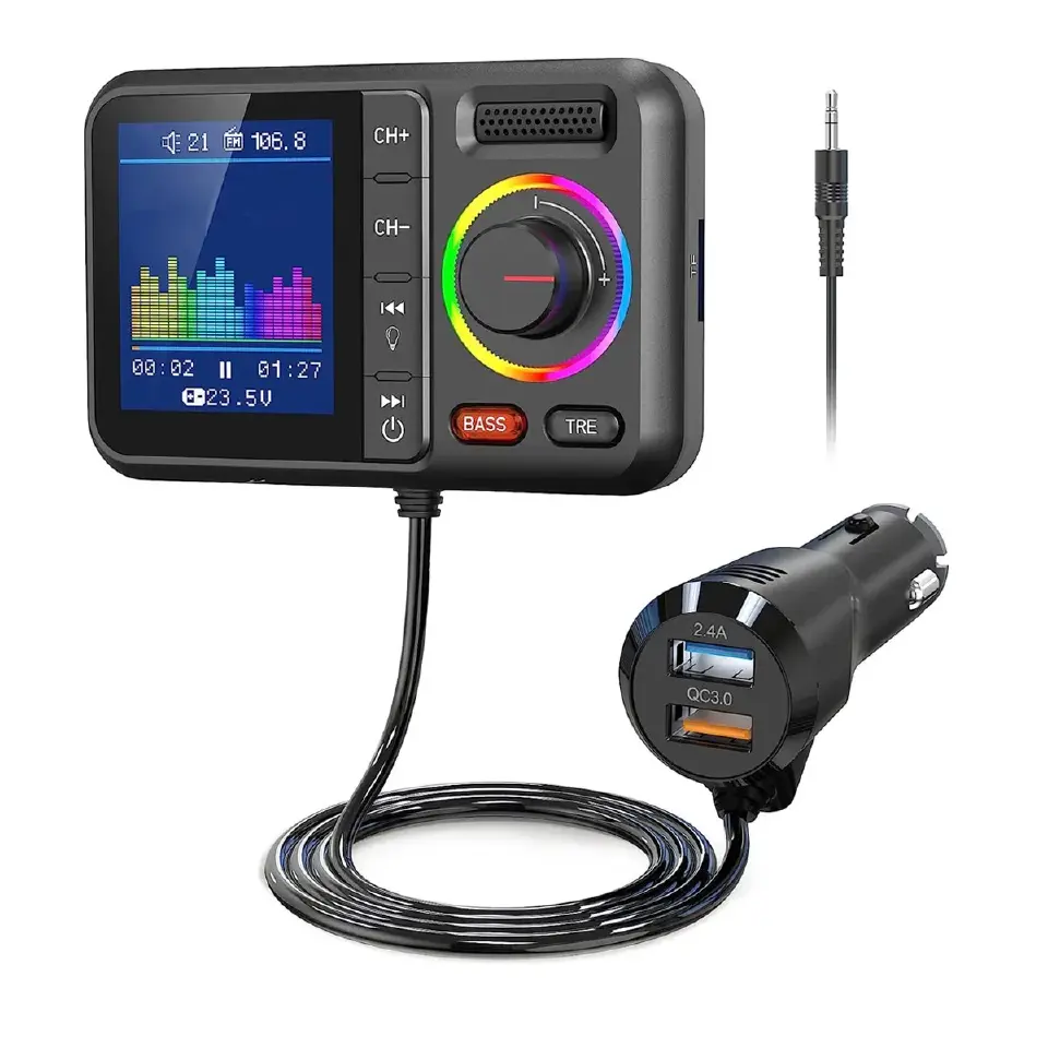 Bluetooth 5.3 Car FM Transmitter, Hi-Fi Treble & Bass Music Player, PD20W QC18W Fast Car Charger, Radio Bluetooth Car Ad
