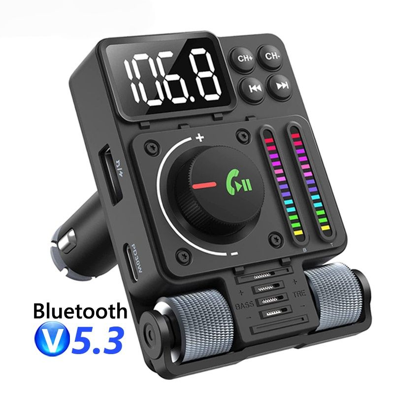 Bluetooth 5.3 Car FM Transmitter, Hi-Fi Treble & Bass Music Player, PD20W QC18W Fast Car Charger, Radio Bluetooth Car Ad