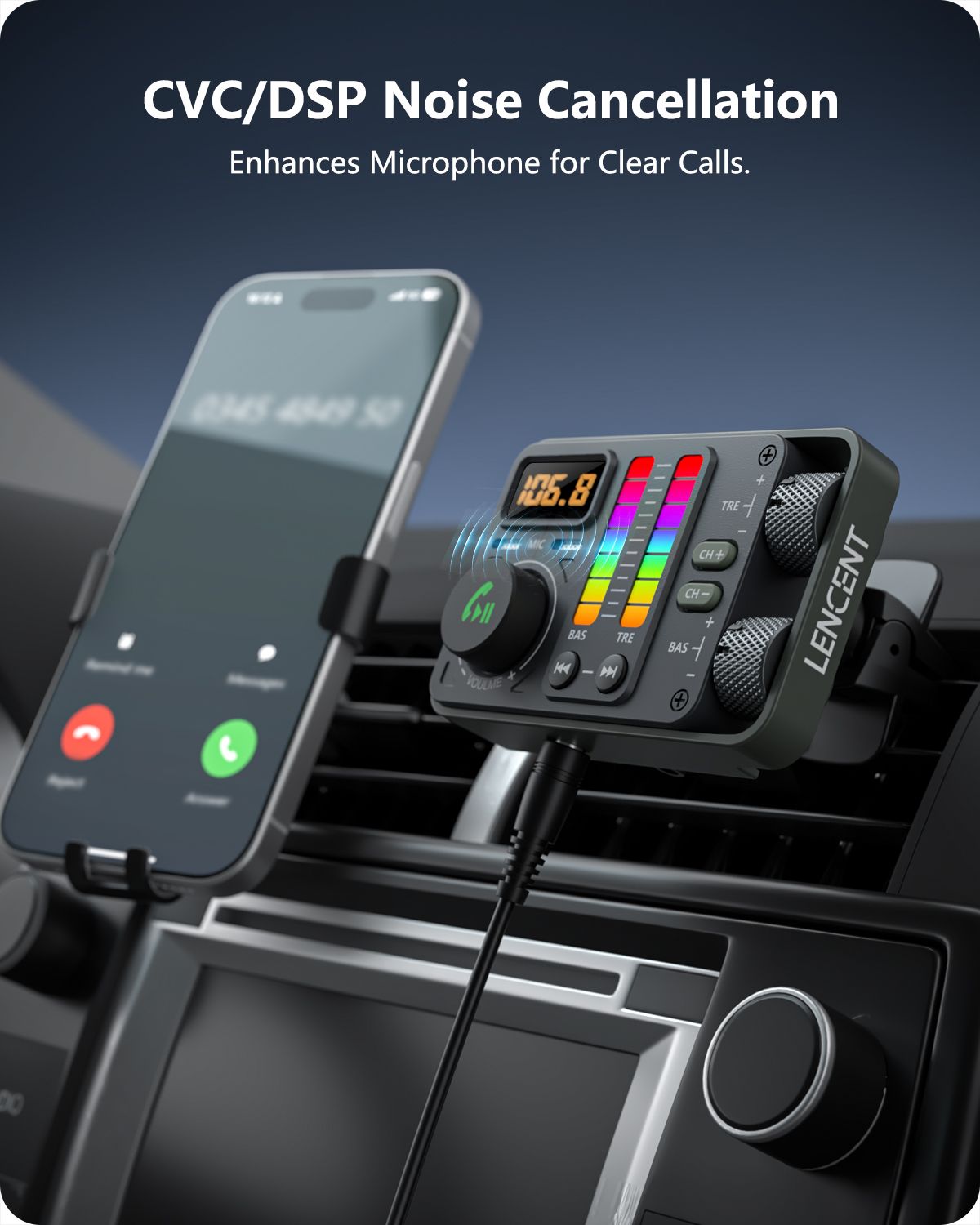 Bluetooth 5.3 Car FM Transmitter, Hi-Fi Treble & Bass Music Player, PD20W QC18W Fast Car Charger, Radio Bluetooth Car Ad