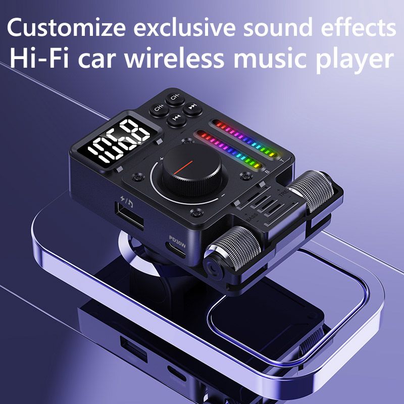 Bluetooth 5.3 Car FM Transmitter, Hi-Fi Treble & Bass Music Player, PD20W QC18W Fast Car Charger, Radio Bluetooth Car Ad