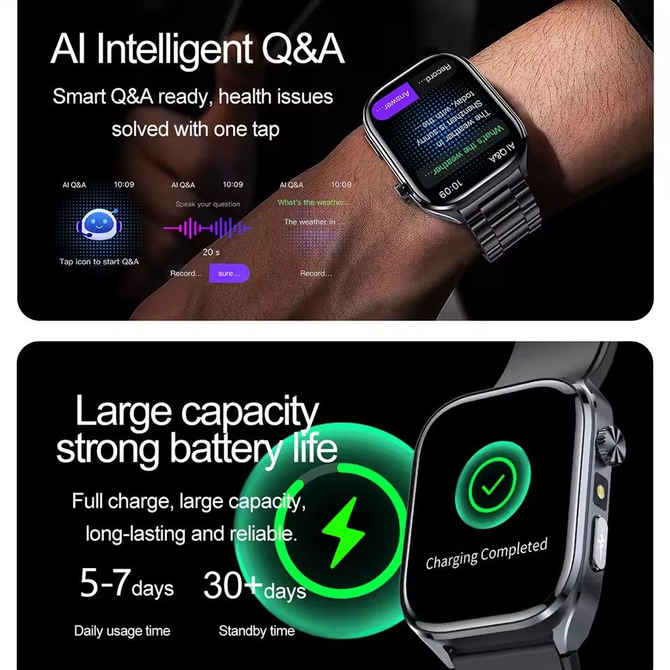 AI Health SmartWatch ECG+HRV Blood Lipid Uric Acid Micro-examination Flashlight 2.5D UI Voice Call Smart Watch Men Women