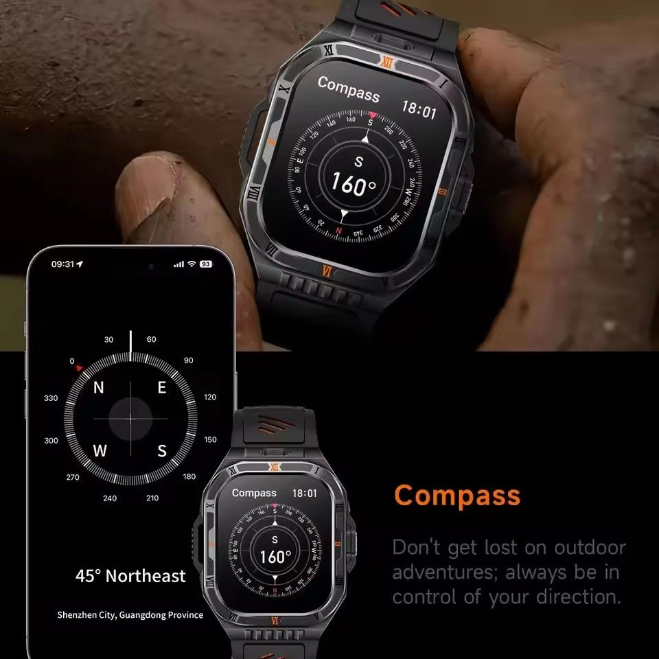 Military Grade Smart Watch Men 2.01" AMOLED Screen 5ATM Waterproof Sports Fitness Tracker BT Call Smartwatch 2026 New For Xiaomi