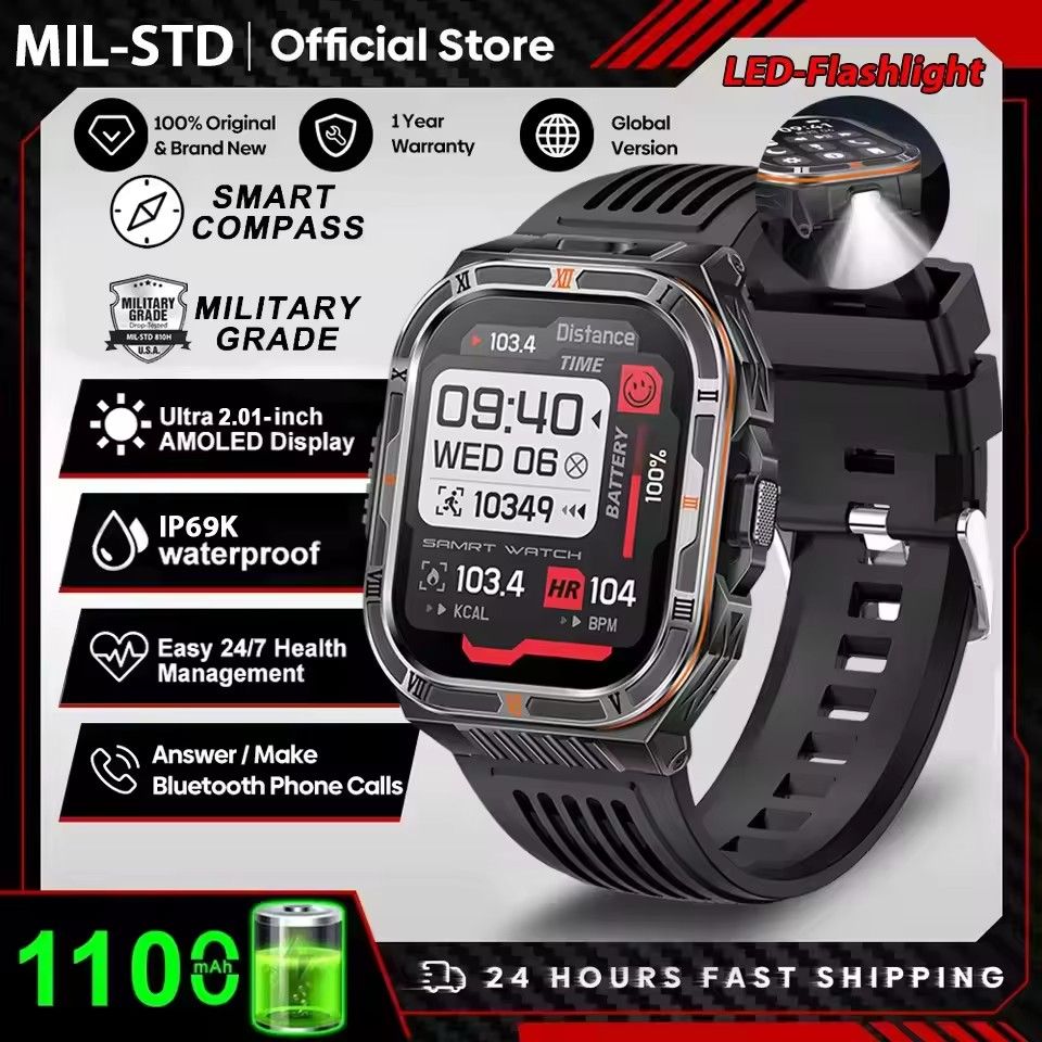 Military Grade Smart Watch Men 2.01" AMOLED Screen 5ATM Waterproof Sports Fitness Tracker BT Call Smartwatch 2026 New For Xiaomi