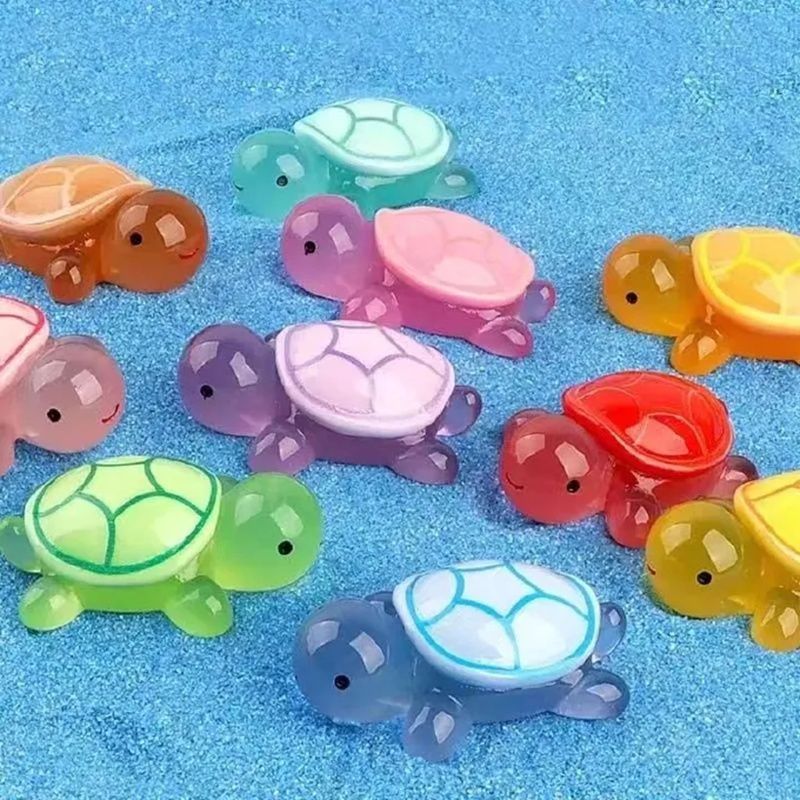 10pcs Cute Cartoon Resin Luminous Turtle Ornament Cartoon Aquarium Fish Tank Miniature Desktop DIY Home Decoration Accessories Gifts