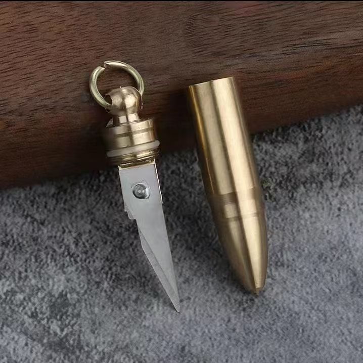 Mini Brass Knife Portable Open Courier Keychain Utility Knife Outdoor Camping Mini Cut Paper Knife Keychain Pendant Gift