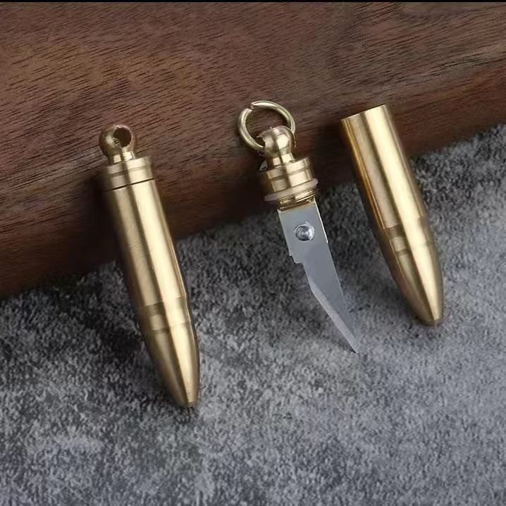 Mini Brass Knife Portable Open Courier Keychain Utility Knife Outdoor Camping Mini Cut Paper Knife Keychain Pendant Gift