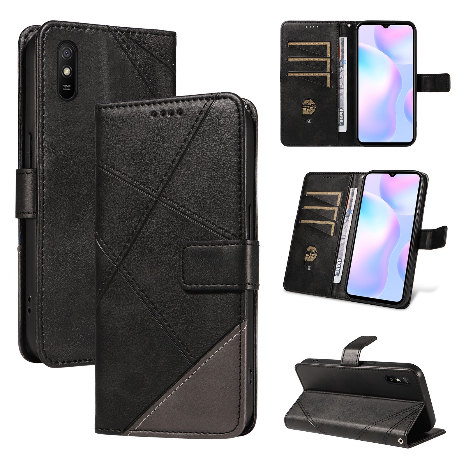 (katu2024) PU Leather Wallet Case For Xiaomi Redmi 9A Flip Stand Card Book Phone Cover