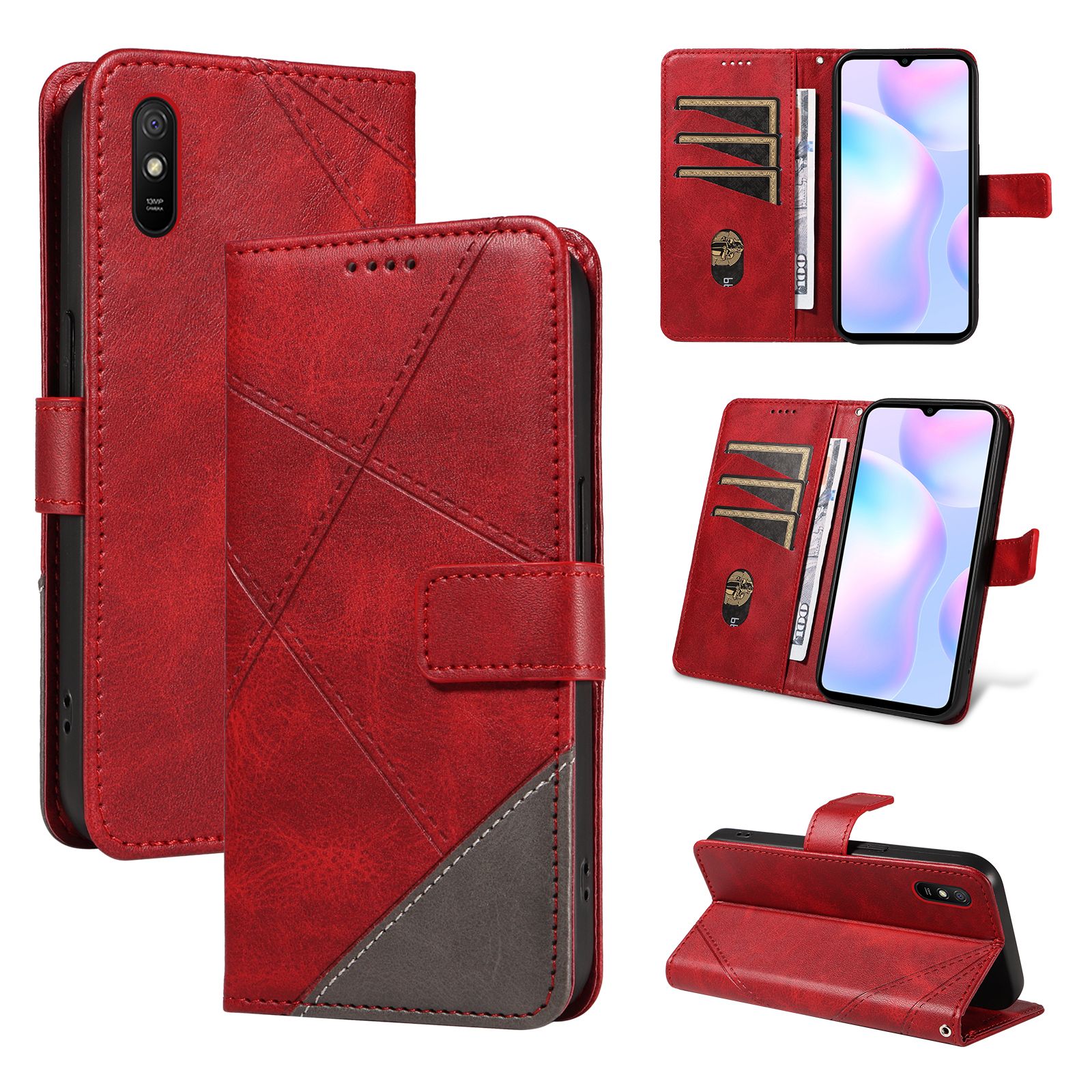 (katu2024) PU Leather Wallet Case For Xiaomi Redmi 9A Flip Stand Card Book Phone Cover