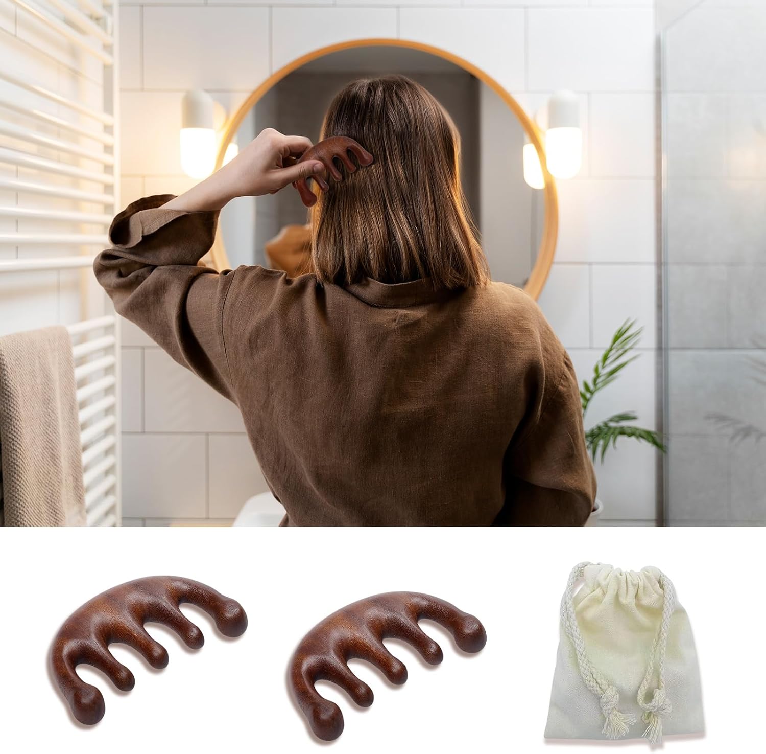 1pcs/2pcs Wooden Scalp Massage Comb, Sandalwood Scalp Massager Comb Wood, Massage Wooden Gua Sha Comb for Women Men Hair Growth
