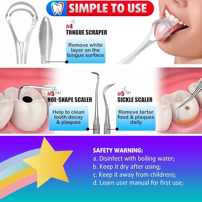 CATACC Dental Tools, Dental Pick, Dental Hygiene Kit, Oral Care Teeth Cleaning Tools Set, Stainless Steel Tooth Scraper Plaque Tartar Cleaner, Plaque Remover for Teeth - with Case
