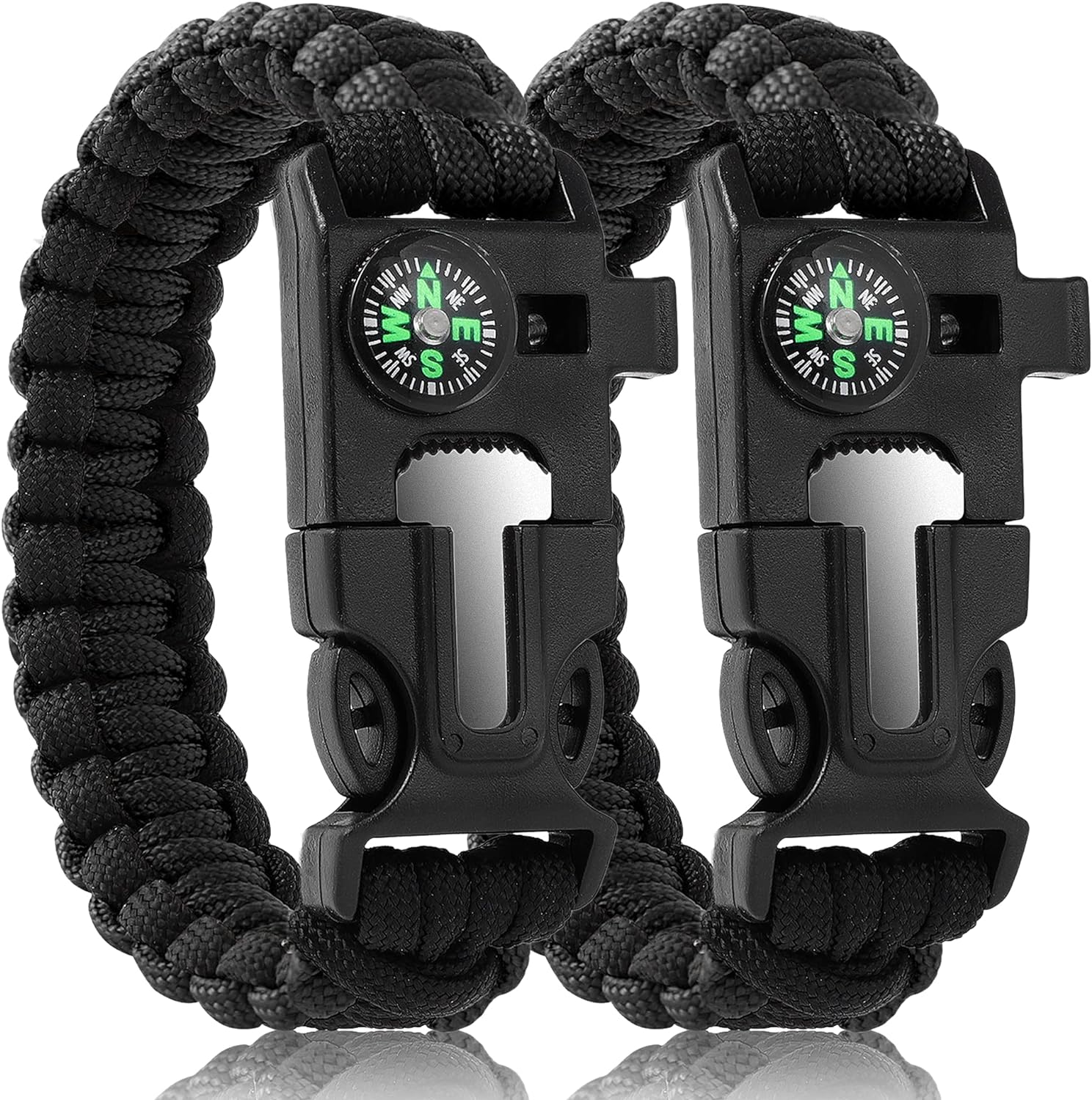 Bracelets,Survival Bracelets for Men Paracord Tactical 5-in-1 Camping Gear Kits,with 12-ft Detachable Parachute Rope,Fire Starter,Embedded Compass,Whistle&Emergency Multitools