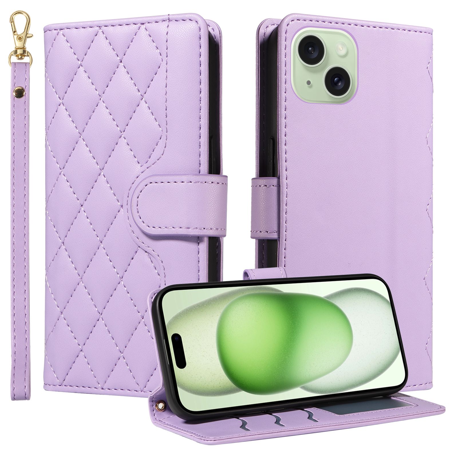 Leather Case For iPhone 15 Plus Lanyard Silicone Protective Case Flip Leather Case