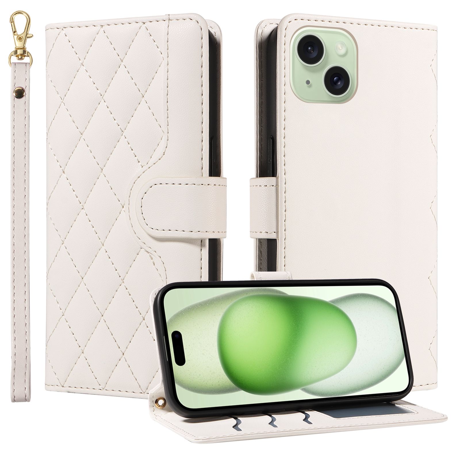 Leather Case For iPhone 15 Plus Lanyard Silicone Protective Case Flip Leather Case