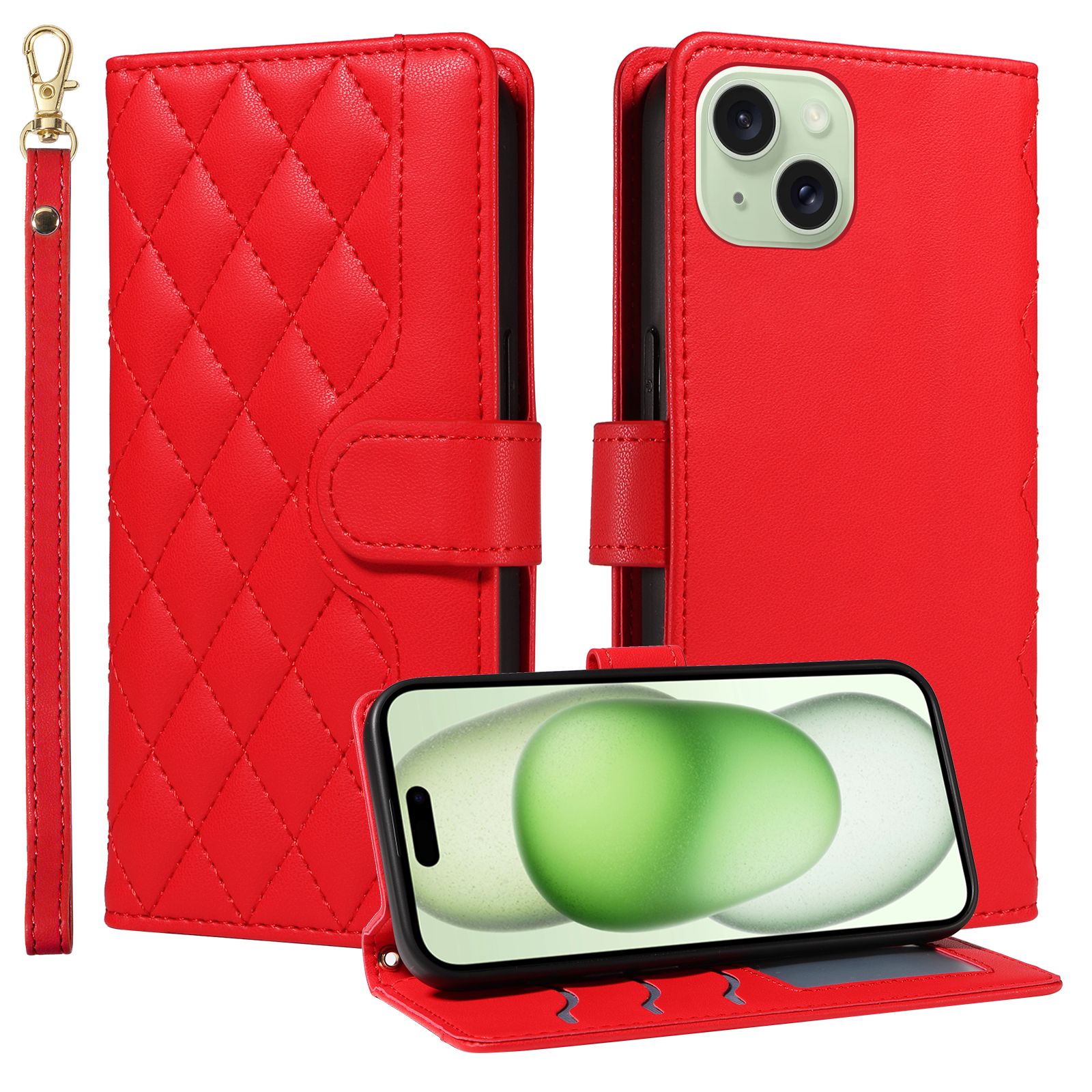 Leather Case For iPhone 15 Plus Lanyard Silicone Protective Case Flip Leather Case