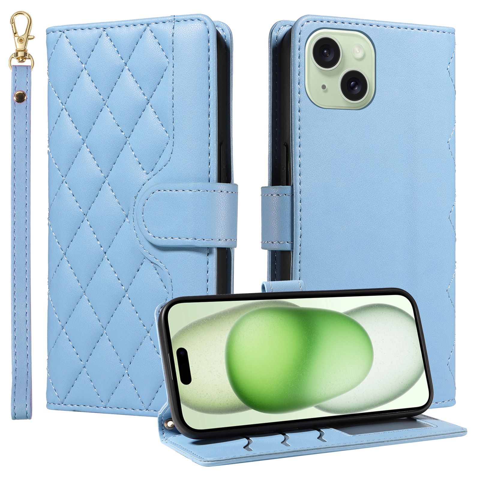 Leather Case For iPhone 15 Plus Lanyard Silicone Protective Case Flip Leather Case