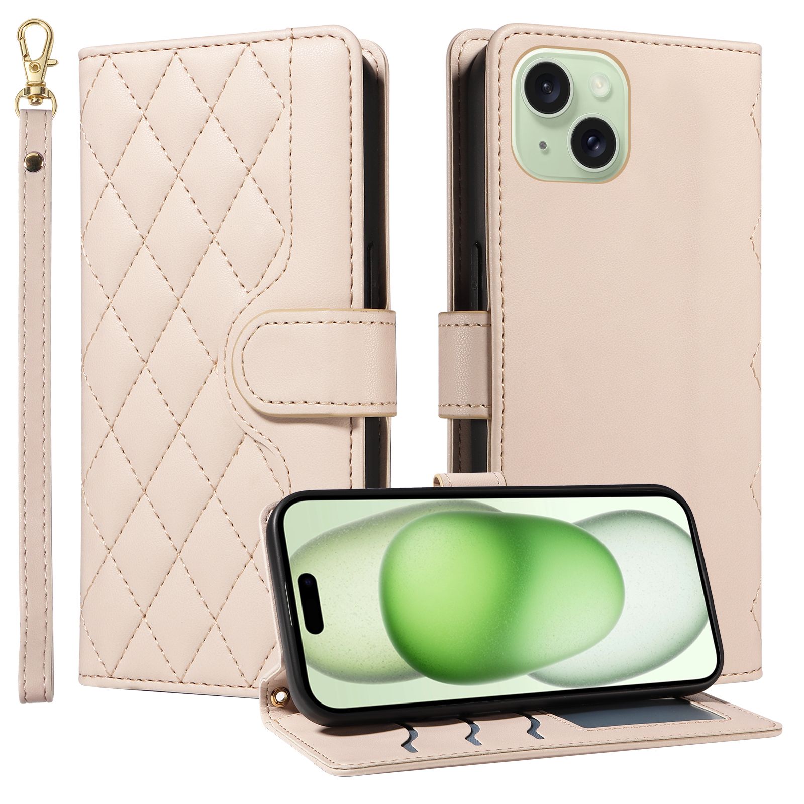 Leather Case For iPhone 15 Plus Lanyard Silicone Protective Case Flip Leather Case