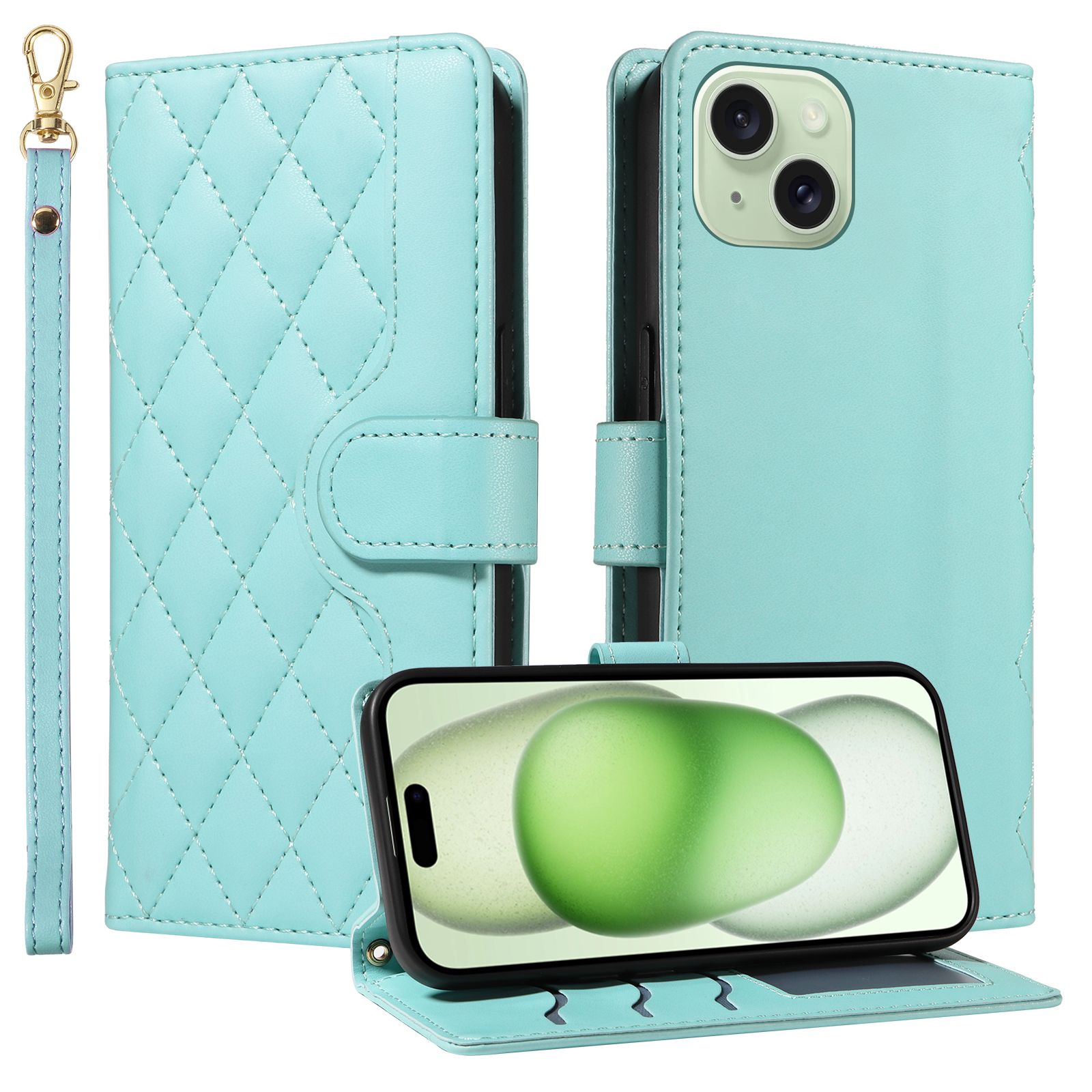 Leather Case For iPhone 15 Plus Lanyard Silicone Protective Case Flip Leather Case