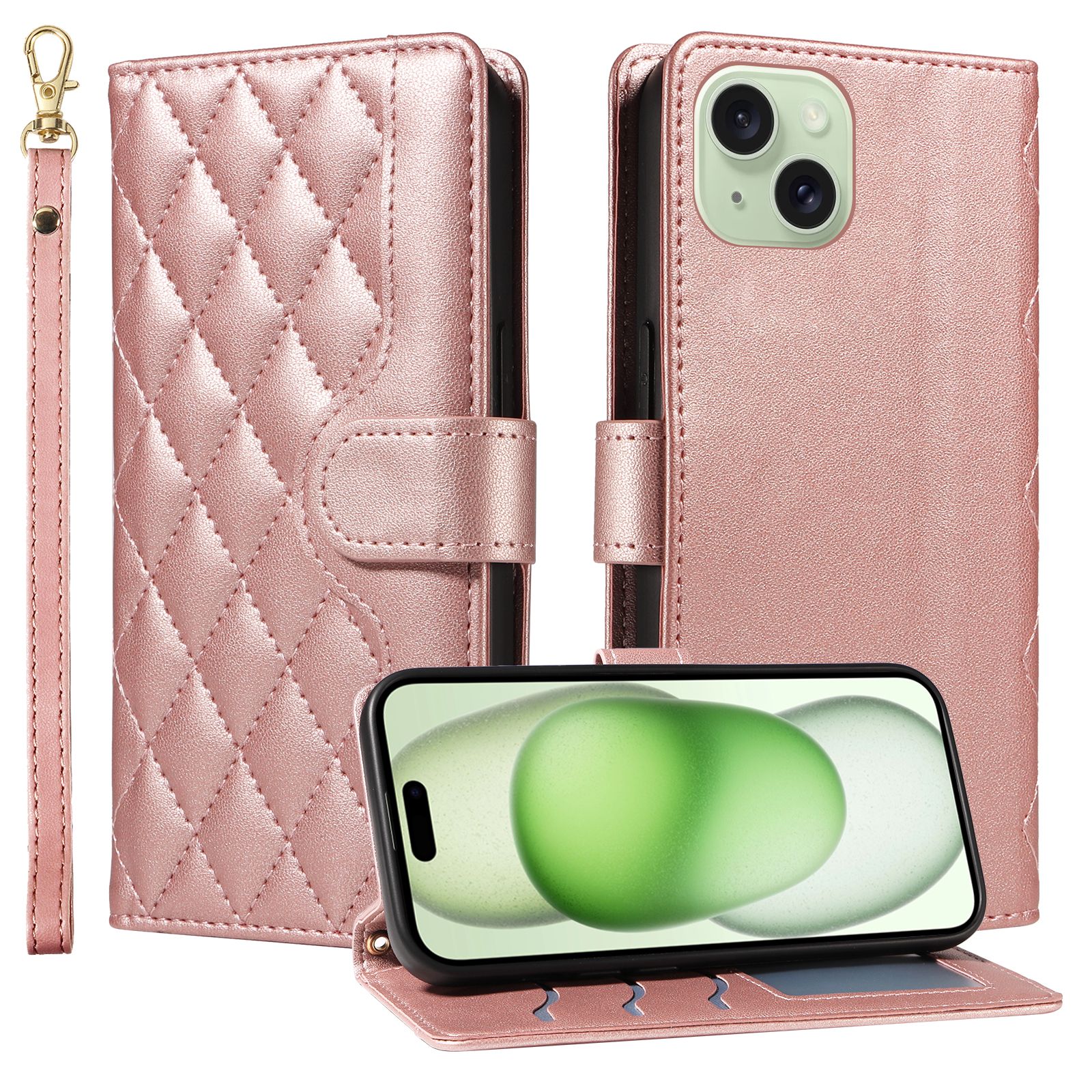 Leather Case For iPhone 15 Plus Lanyard Silicone Protective Case Flip Leather Case