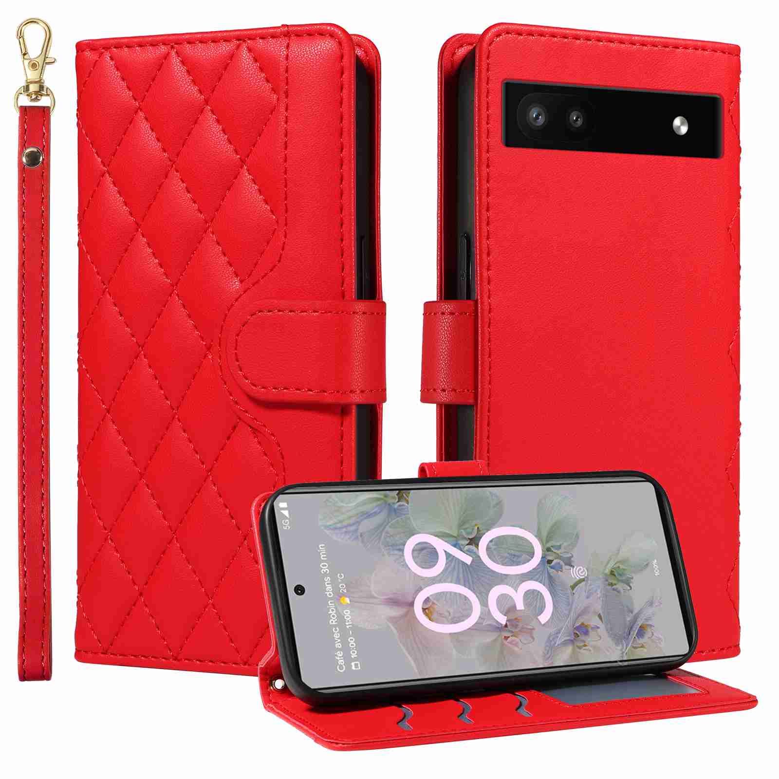 (katu) Wallet Case For Google Pixel 6A Leather Flip Stand Phone Bags Cover