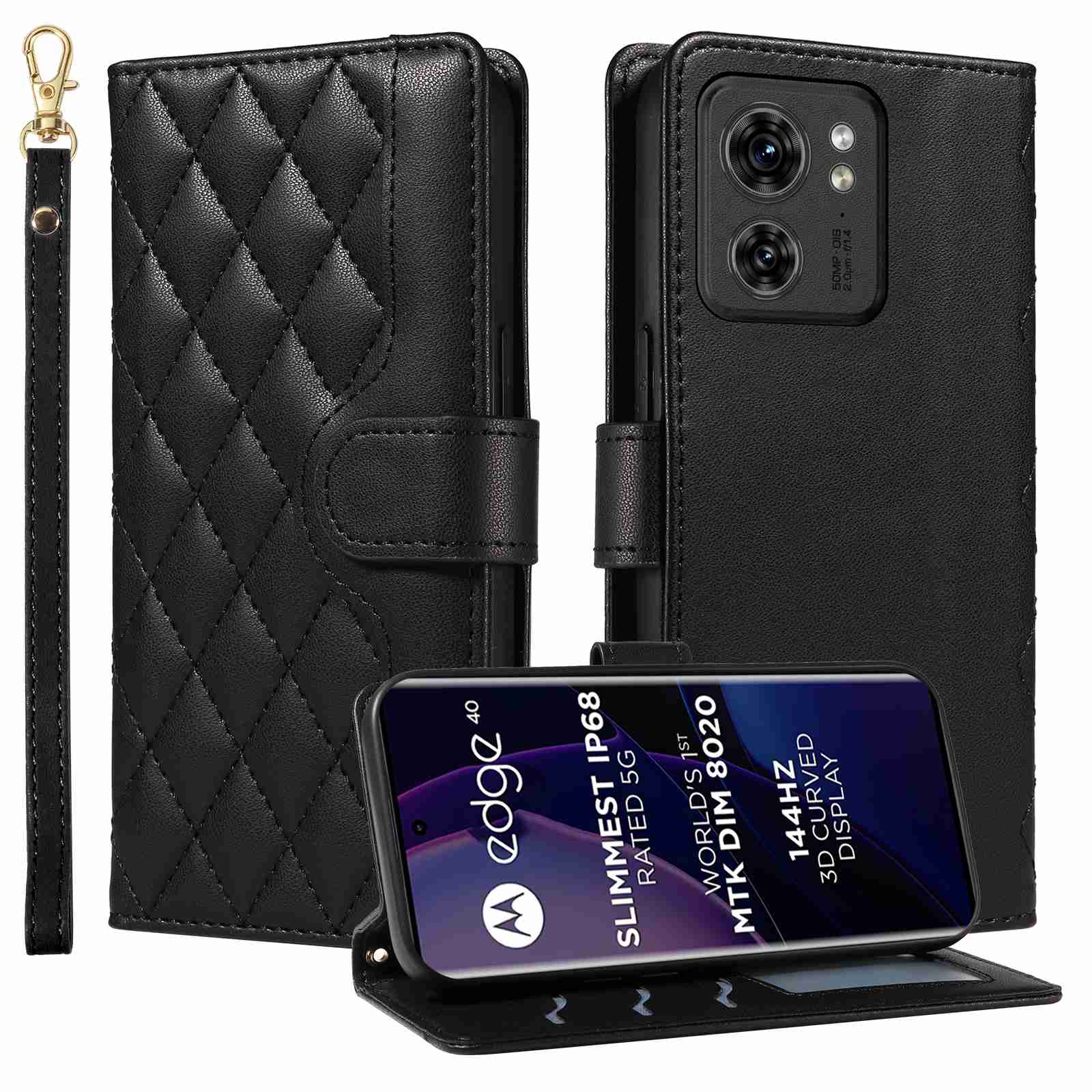 Luxury Skin Feel Flip Houndstooth Case For Motorola Moto Edge 40 5G (Non-chinese version) Fundas Wallet Cover