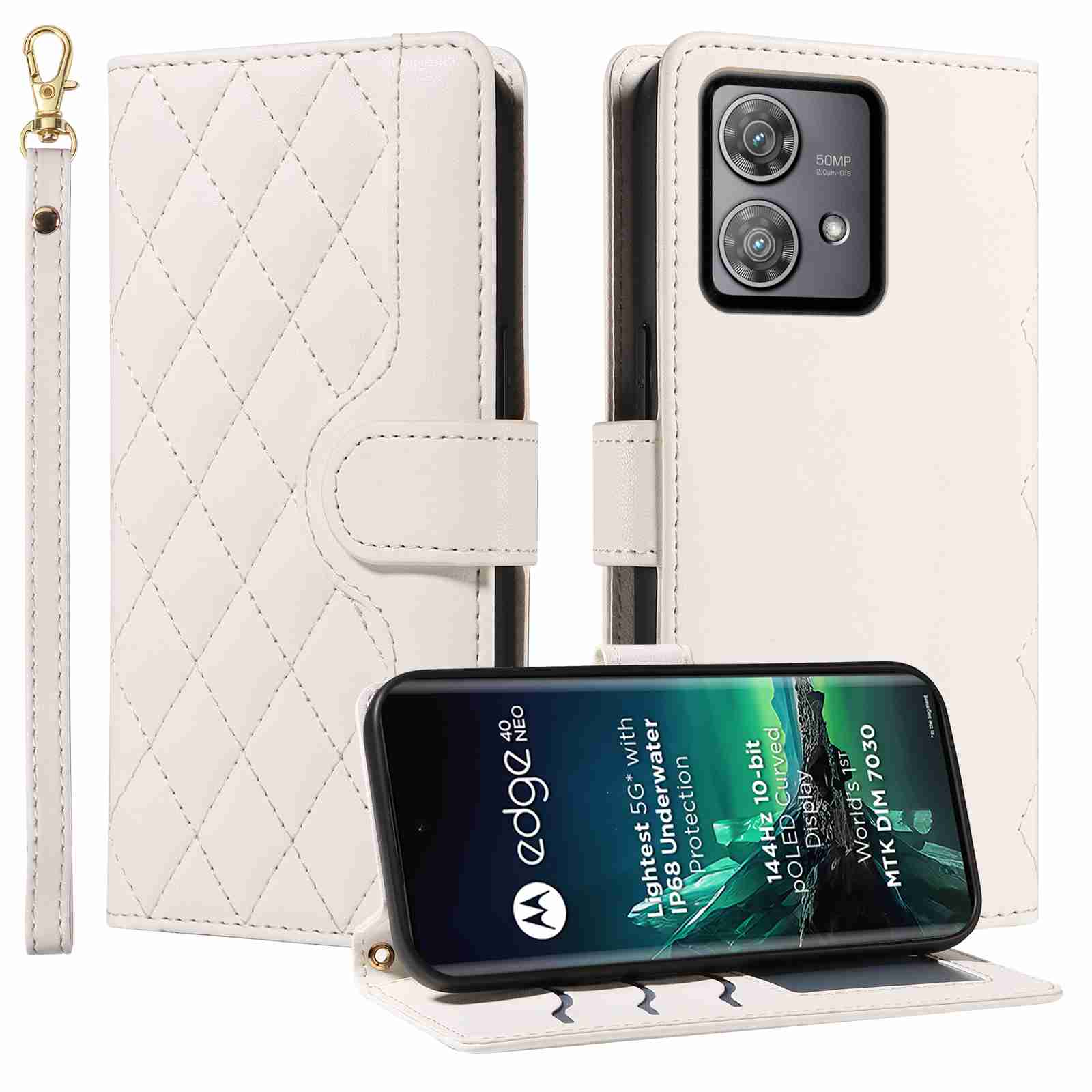 Luxury Skin Feel Flip Houndstooth Case For Motorola Moto Edge 40 NEO Fundas Wallet Cover