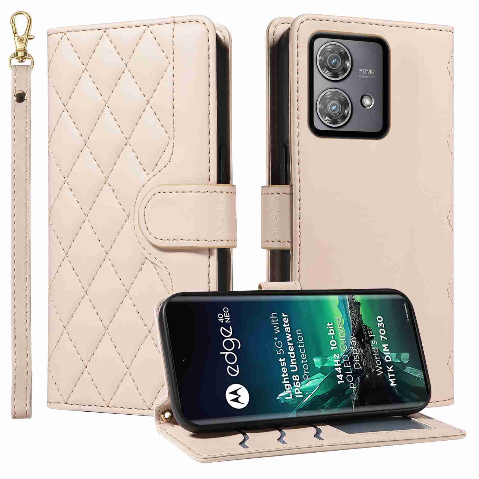 Luxury Skin Feel Flip Houndstooth Case For Motorola Moto Edge 40 NEO Fundas Wallet Cover
