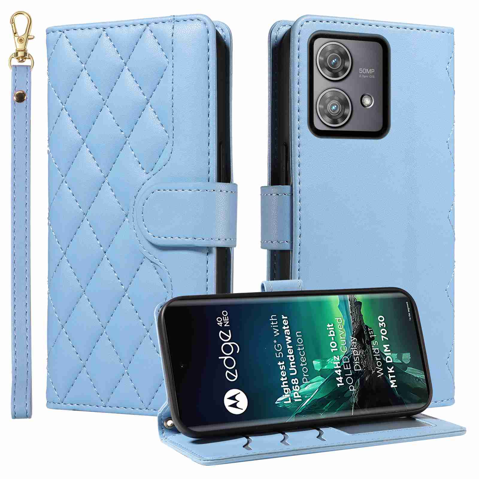 Luxury Skin Feel Flip Houndstooth Case For Motorola Moto Edge 40 NEO Fundas Wallet Cover