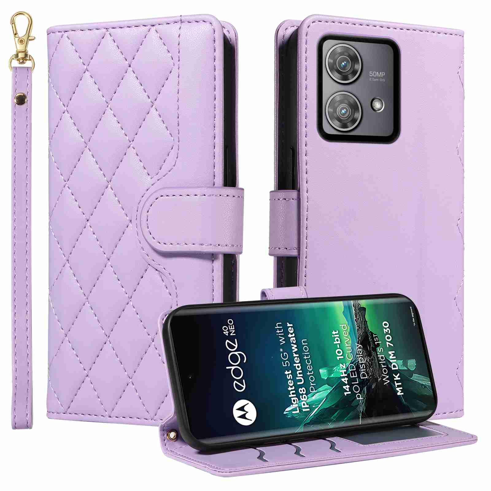 Luxury Skin Feel Flip Houndstooth Case For Motorola Moto Edge 40 NEO Fundas Wallet Cover