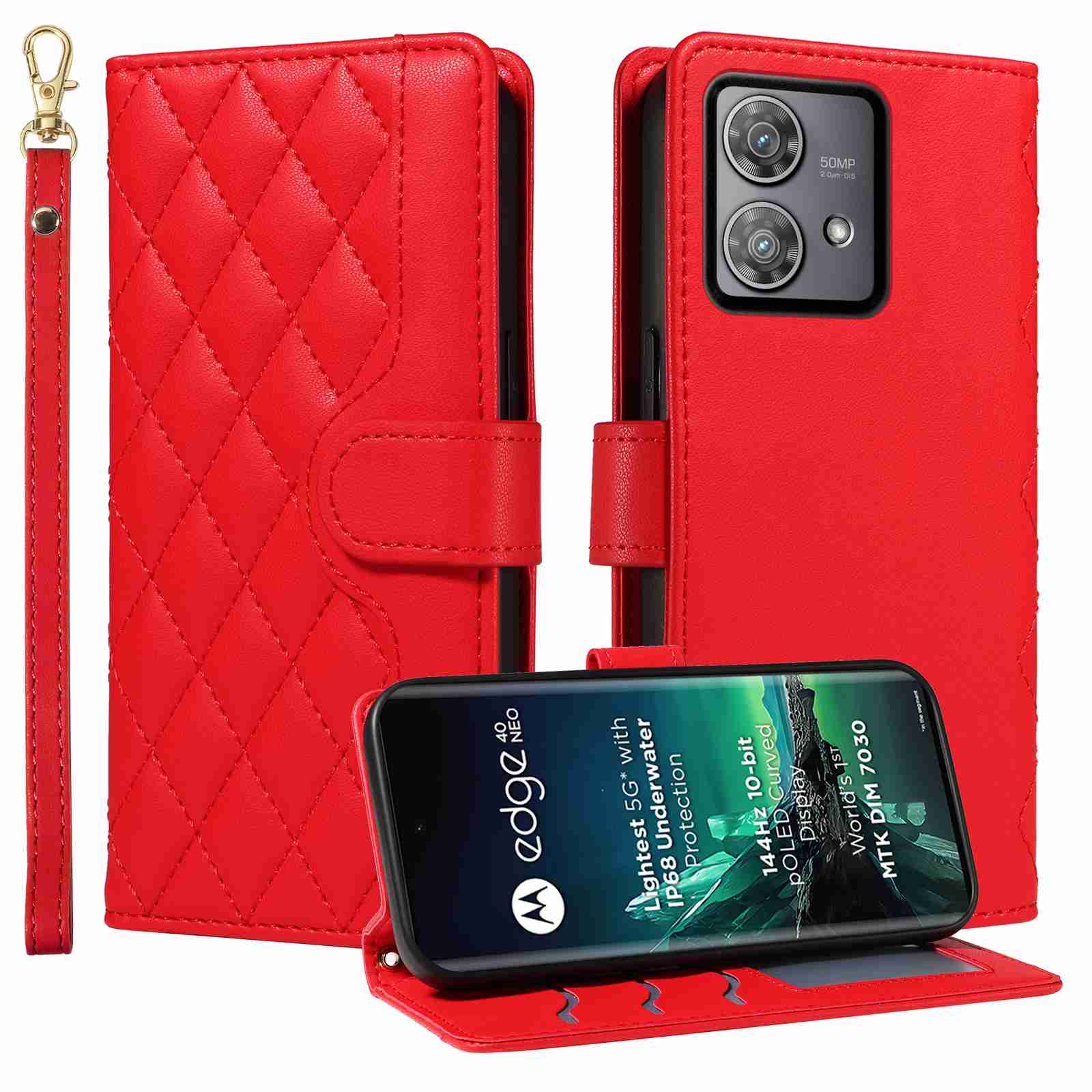 Luxury Skin Feel Flip Houndstooth Case For Motorola Moto Edge 40 NEO Fundas Wallet Cover