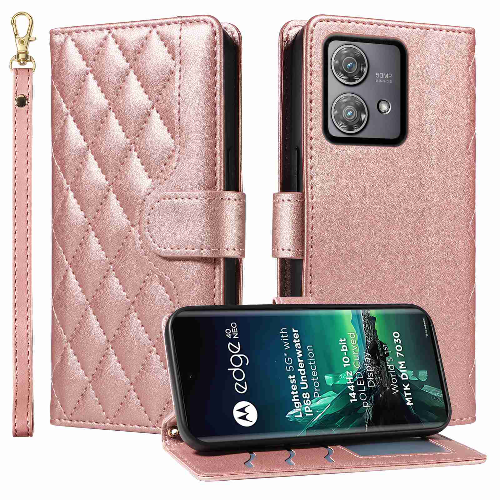 Luxury Skin Feel Flip Houndstooth Case For Motorola Moto Edge 40 NEO Fundas Wallet Cover