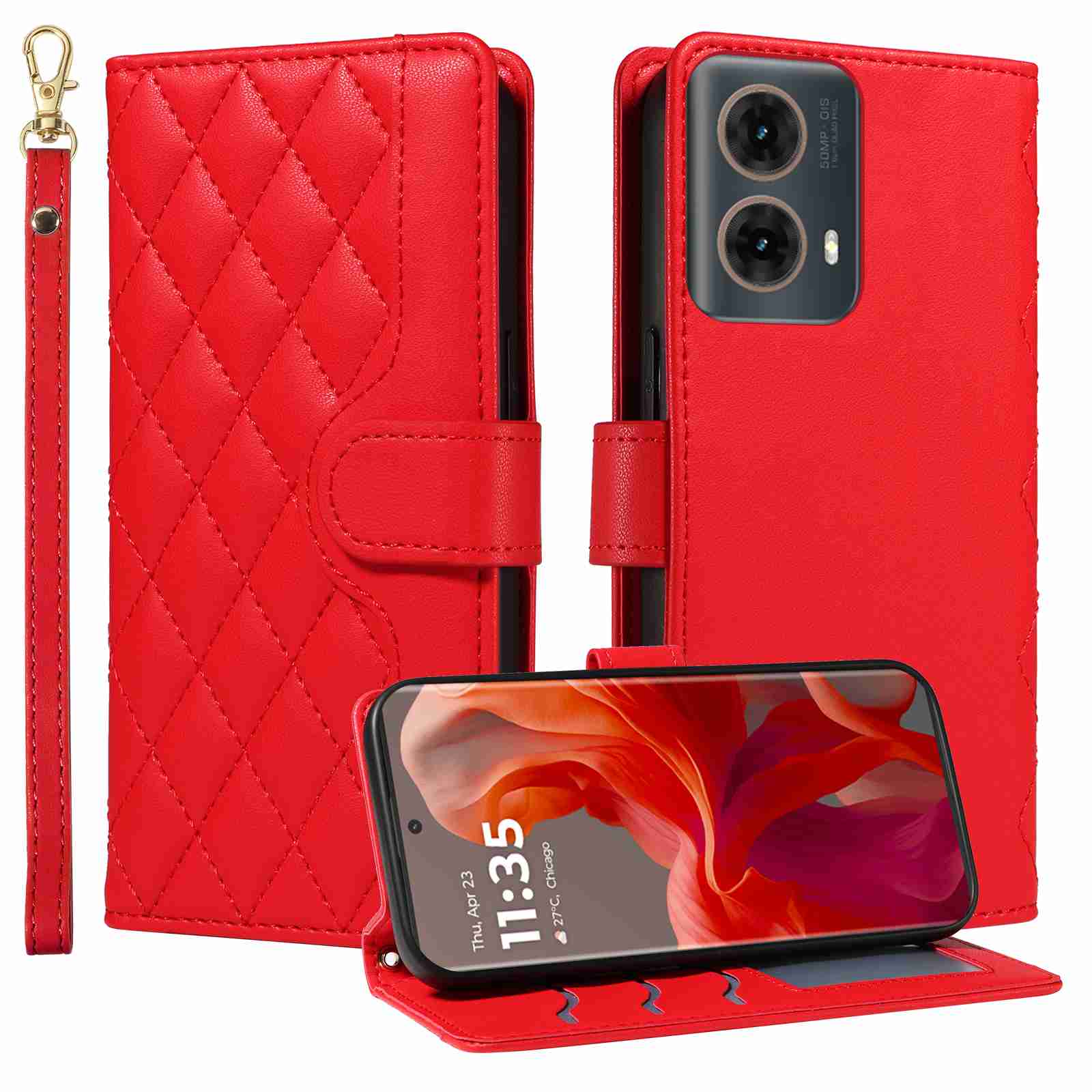 Luxury Skin Feel Flip Houndstooth Case For Motorola Moto Edge 50 Fusion 5G (Non-chinese version) Fundas Wallet Cover
