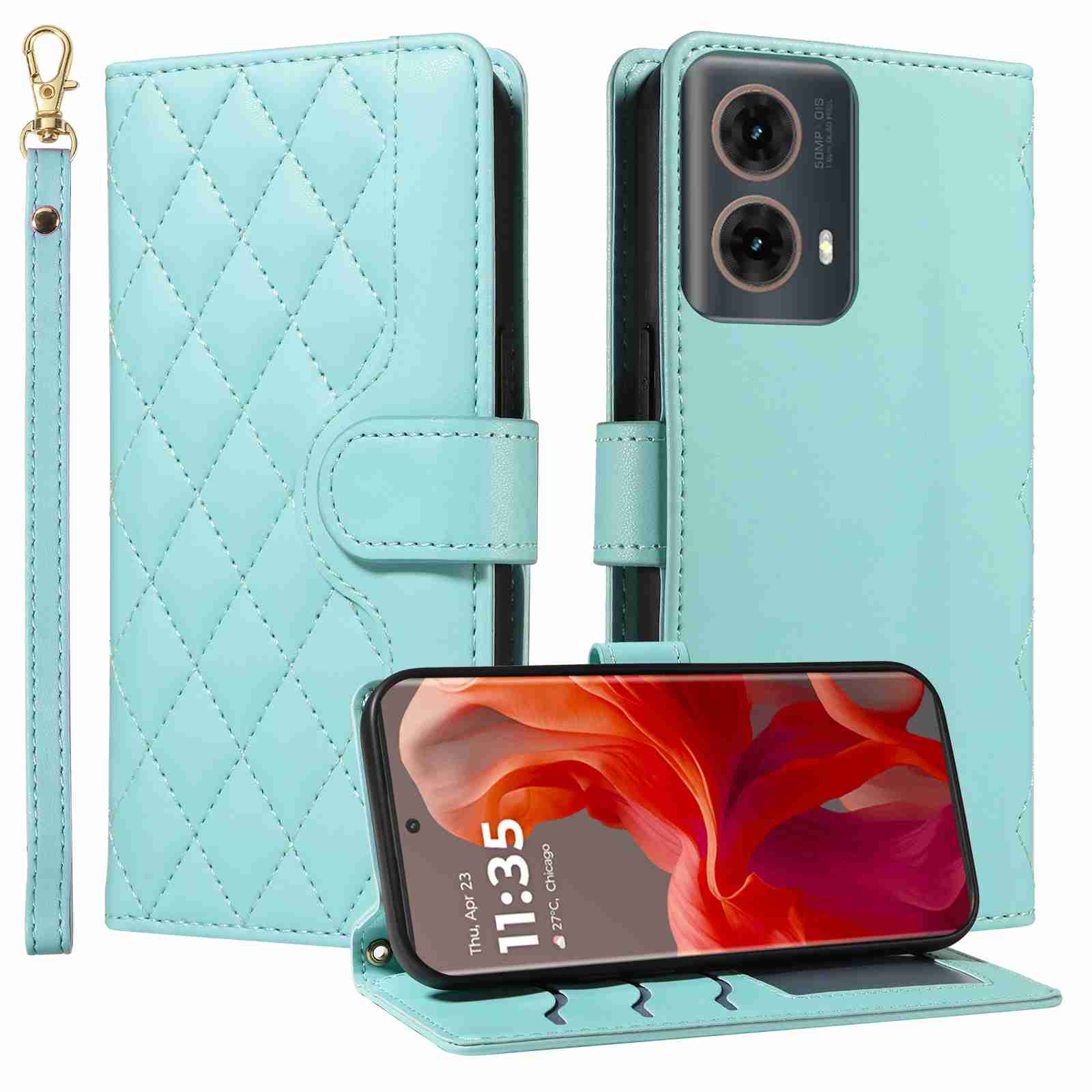 Luxury Skin Feel Flip Houndstooth Case For Motorola Moto Edge 50 Fusion 5G (Non-chinese version) Fundas Wallet Cover