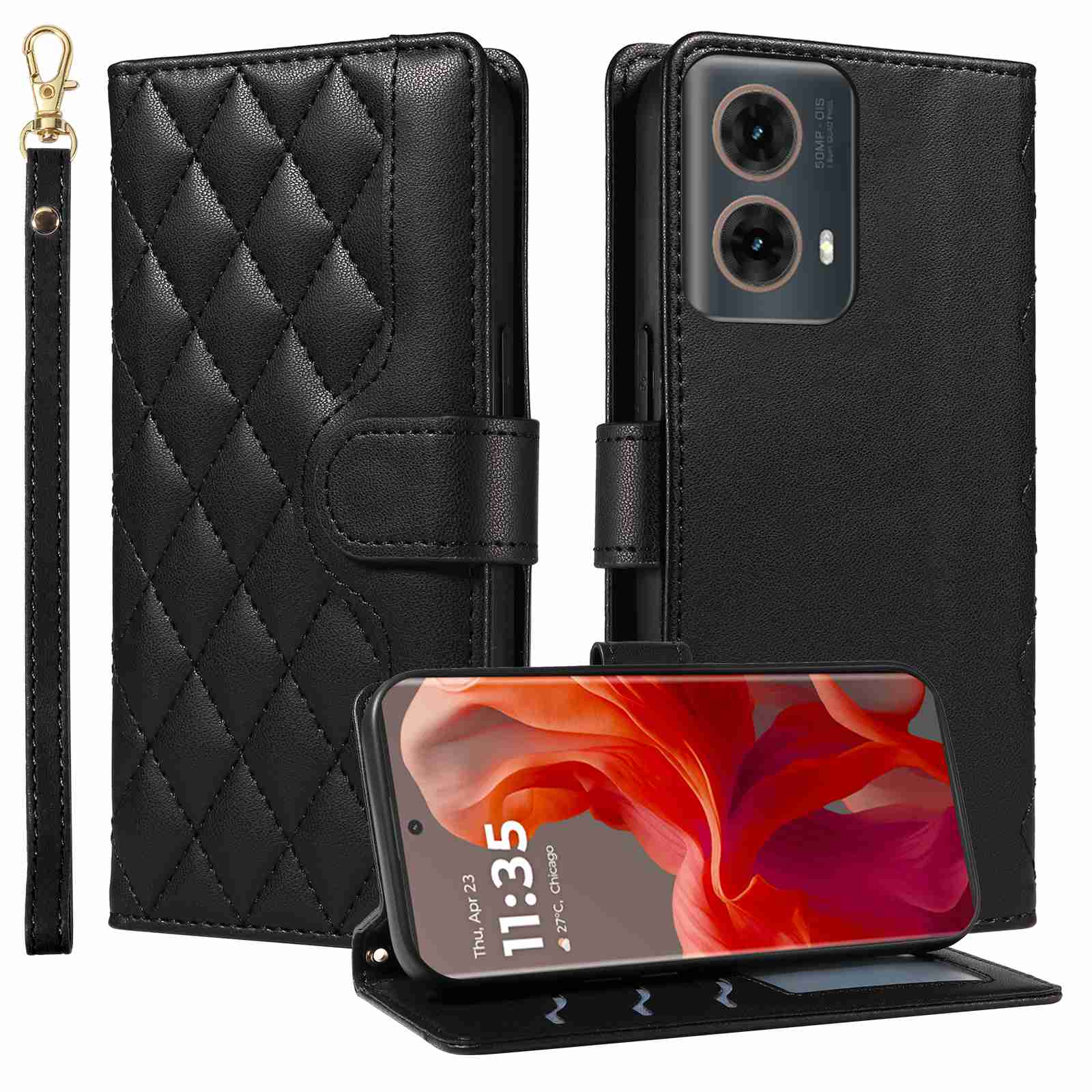 Luxury Skin Feel Flip Houndstooth Case For Motorola Moto Edge 50 Fusion 5G (Non-chinese version) Fundas Wallet Cover