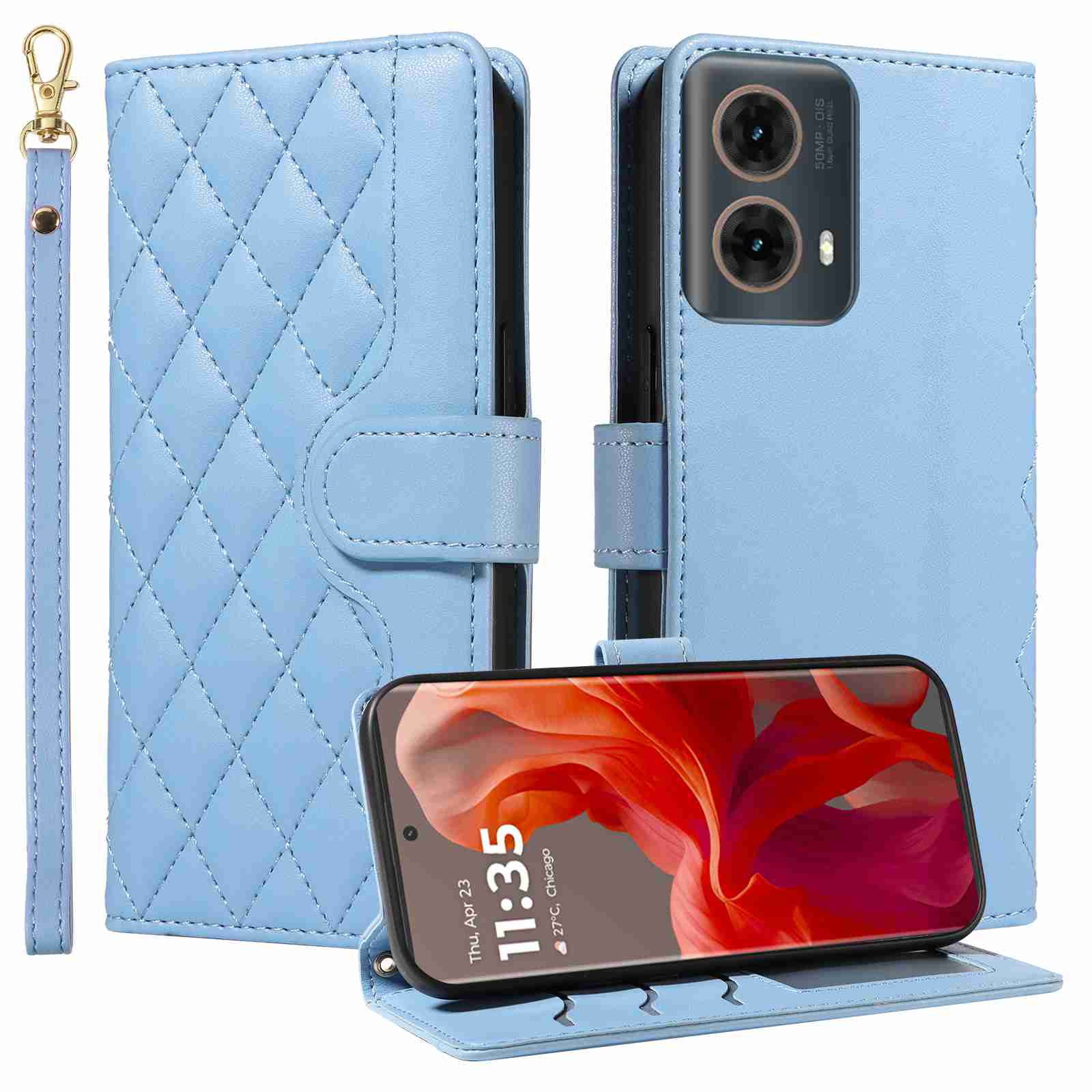 Luxury Skin Feel Flip Houndstooth Case For Motorola Moto Edge 50 Fusion 5G (Non-chinese version) Fundas Wallet Cover