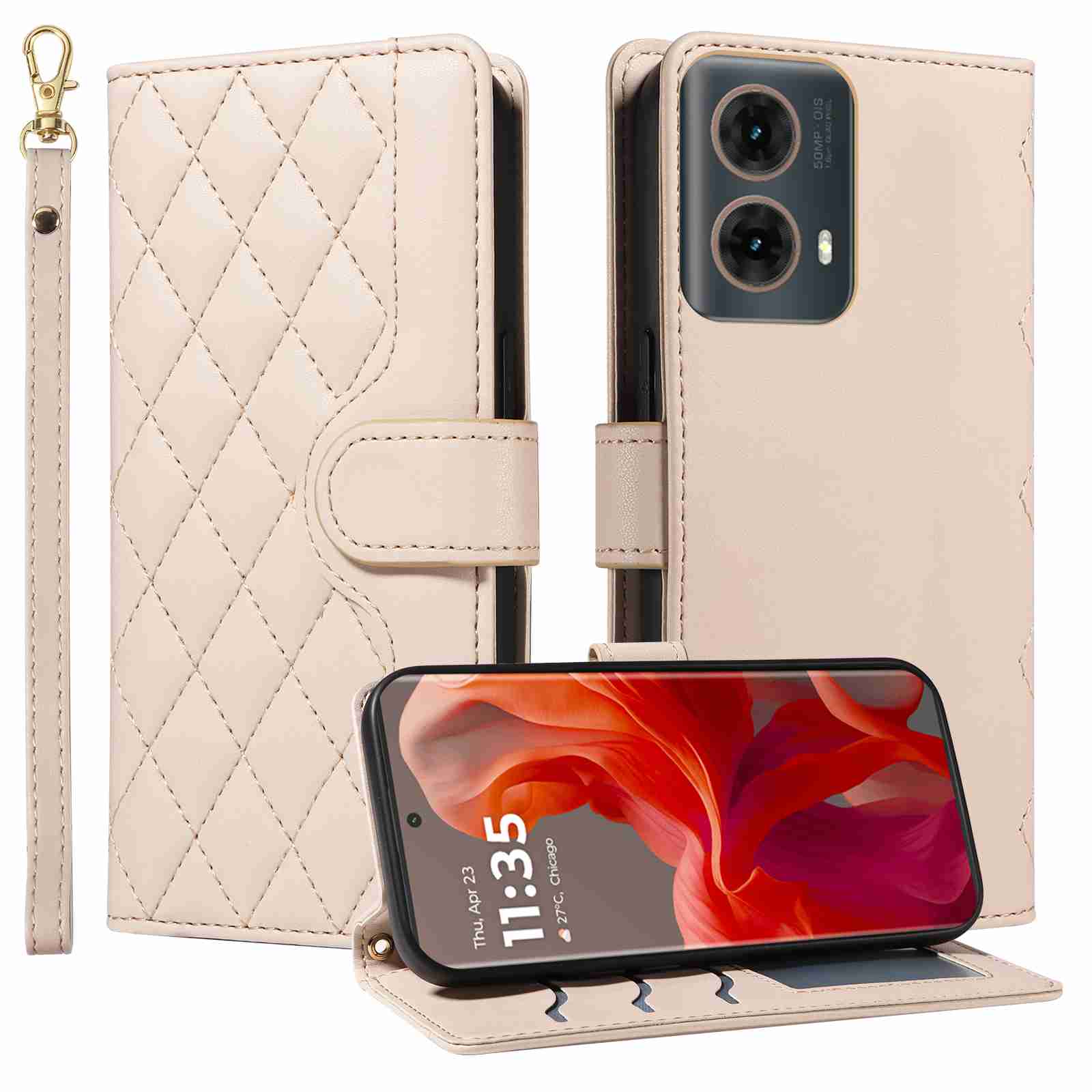 Luxury Skin Feel Flip Houndstooth Case For Motorola Moto Edge 50 Fusion 5G (Non-chinese version) Fundas Wallet Cover