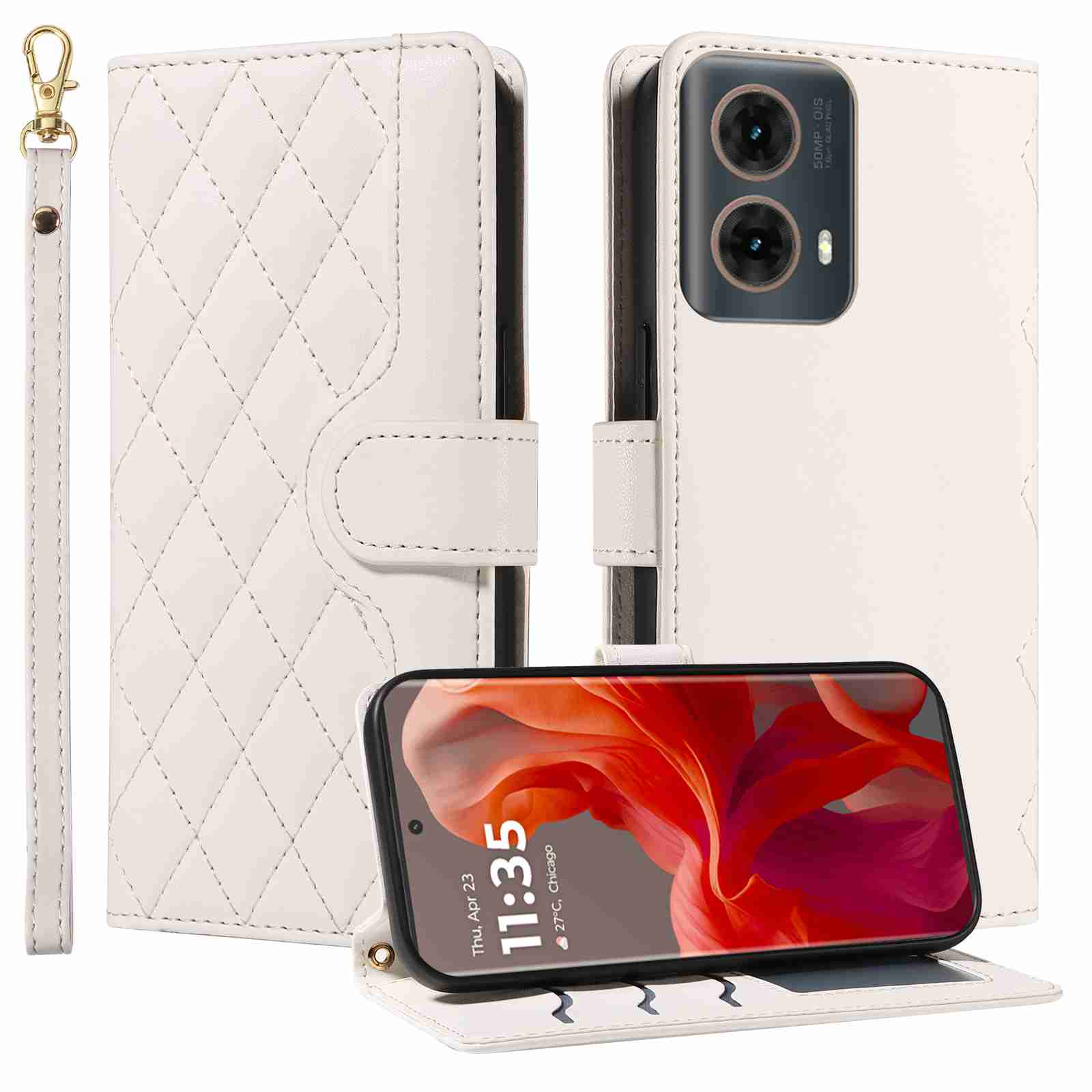 Luxury Skin Feel Flip Houndstooth Case For Motorola Moto Edge 50 Fusion 5G (Non-chinese version) Fundas Wallet Cover
