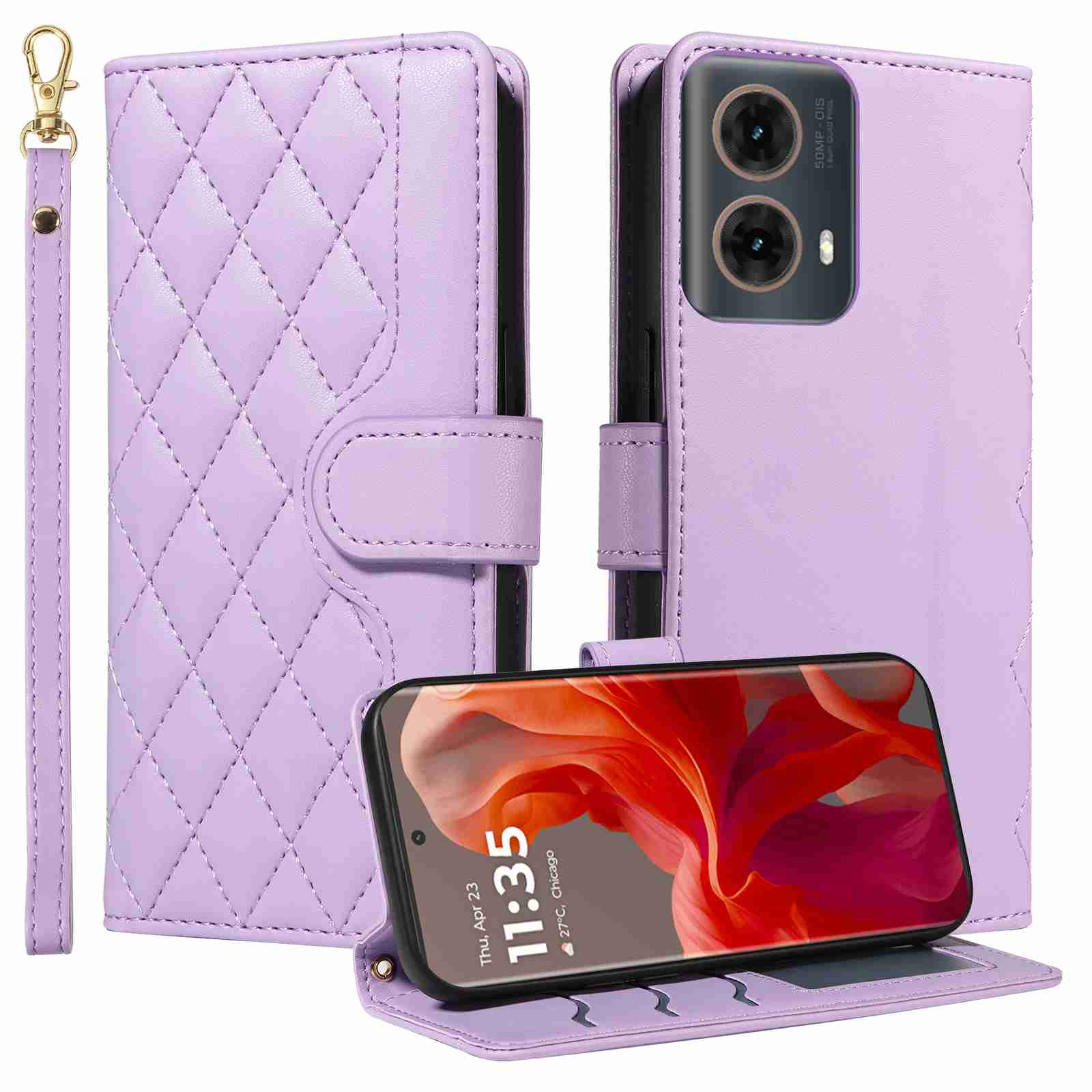 Luxury Skin Feel Flip Houndstooth Case For Motorola Moto Edge 50 Fusion 5G (Non-chinese version) Fundas Wallet Cover